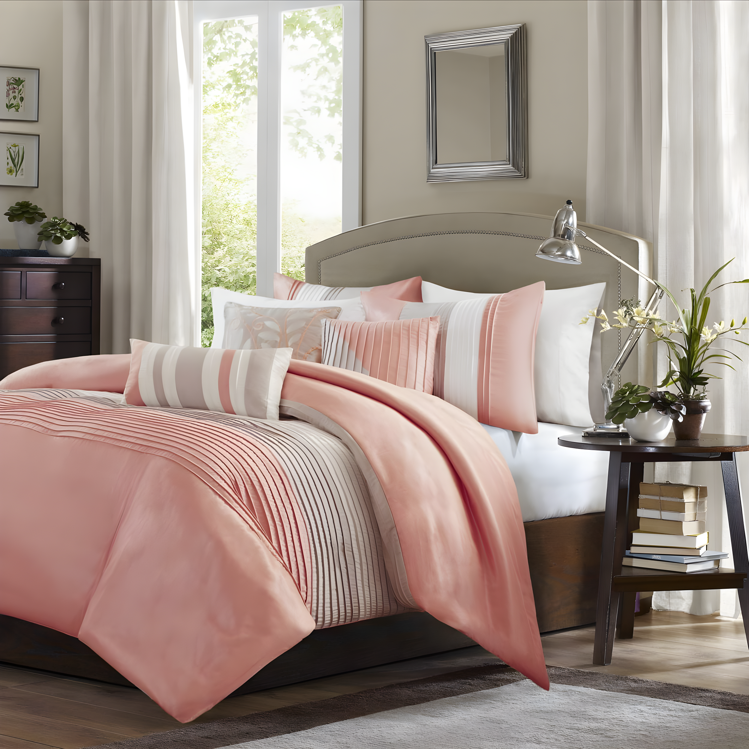 Madison Park Amherst 7 Piece Striped and Pleated Comforter Set