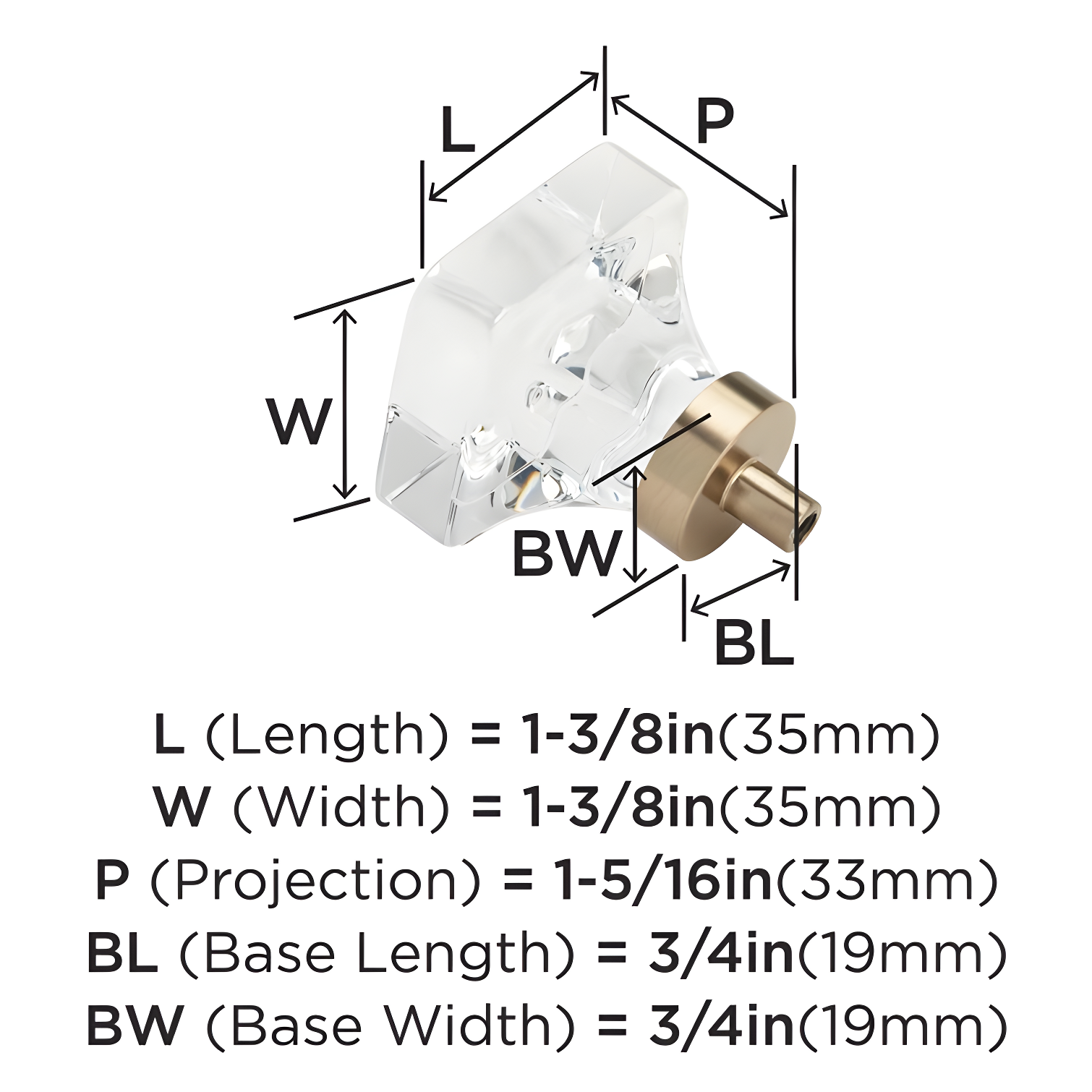 Glacio 1 3/8" Length Square Knob
