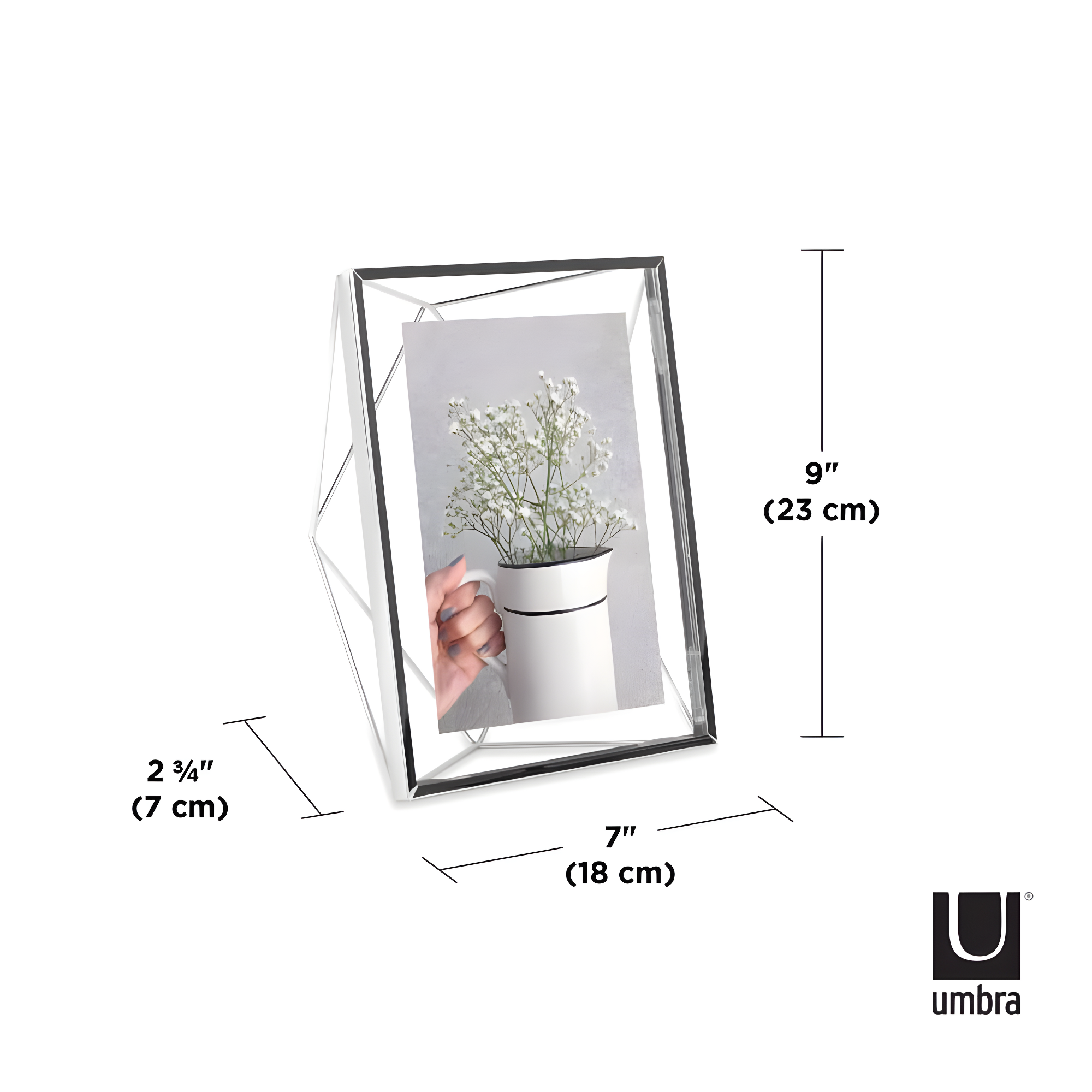 Umbra 5"x7" Prisma Picture Frame Chrome: Modern Geometric Design, Steel Material, Wall or Tabletop Display