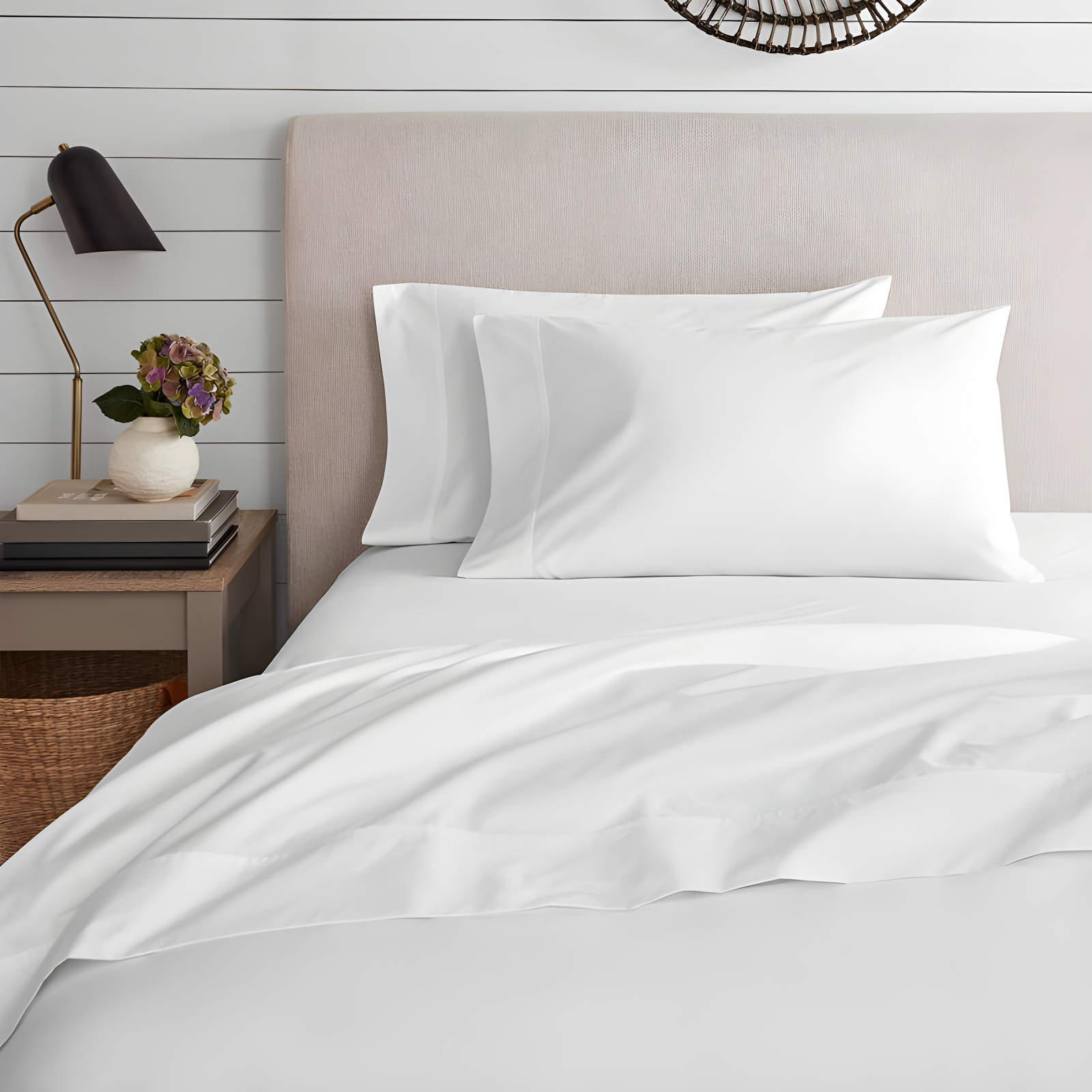 Purity Home Full 300 Thread Count Organic Cotton Brushed Percale Sheet Set Arctic White: GOTS Certified, Deep Pocket, Includes 4pc