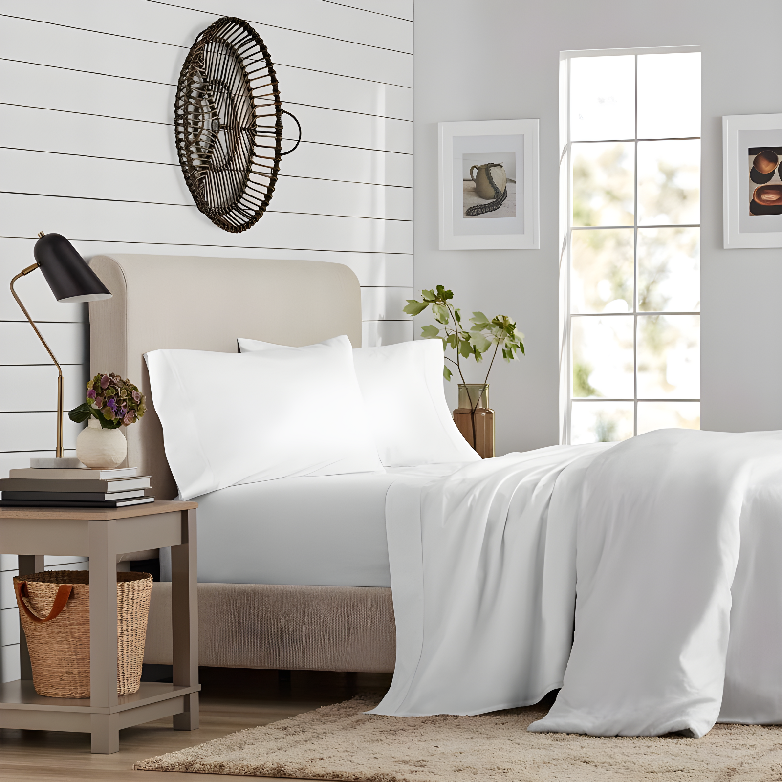 Purity Home Full 300 Thread Count Organic Cotton Brushed Percale Sheet Set Arctic White: GOTS Certified, Deep Pocket, Includes 4pc