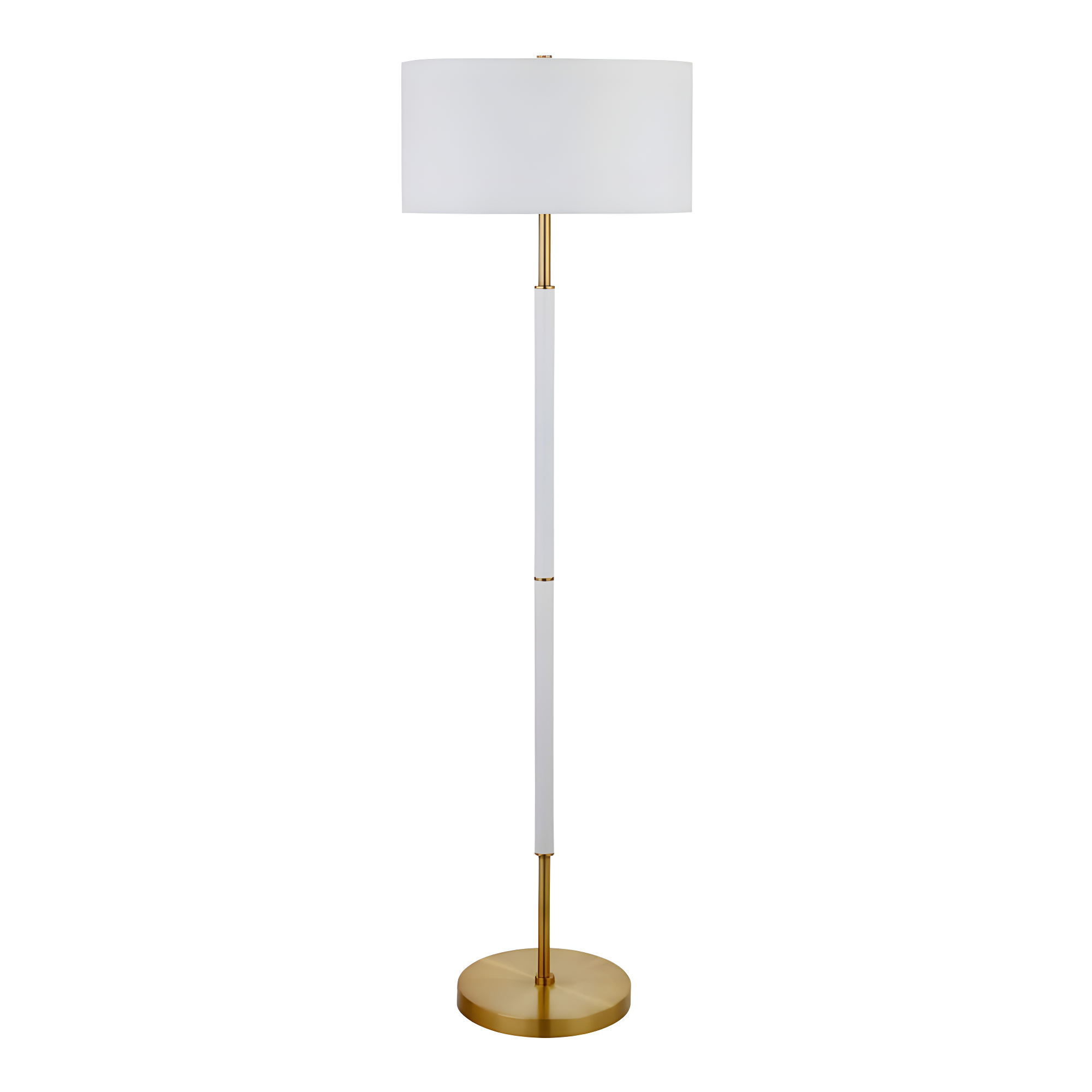Henn&Hart 17" Matte White/Brass Finish Metal/Fabric Floor Lamp