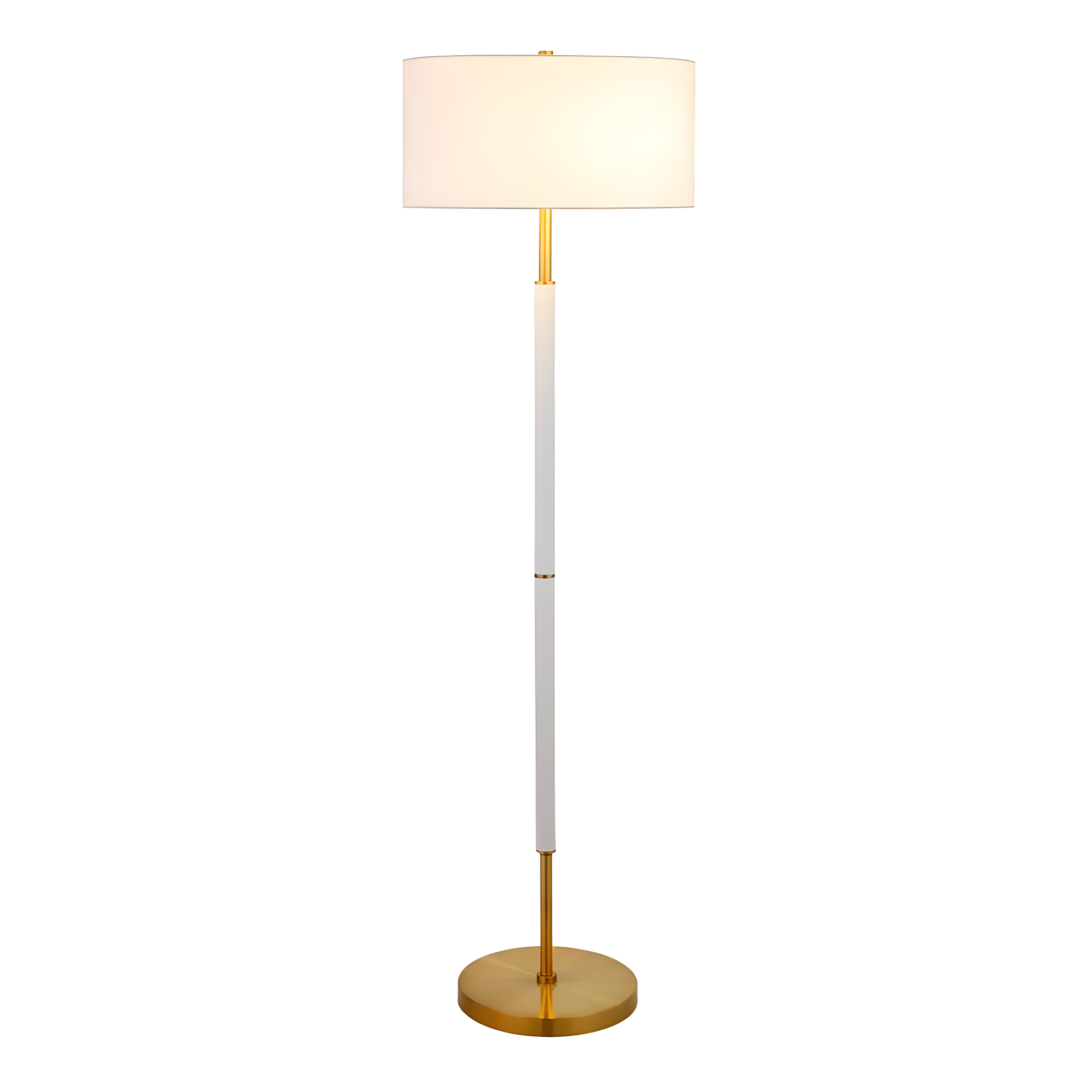 Henn&Hart 17" Matte White/Brass Finish Metal/Fabric Floor Lamp