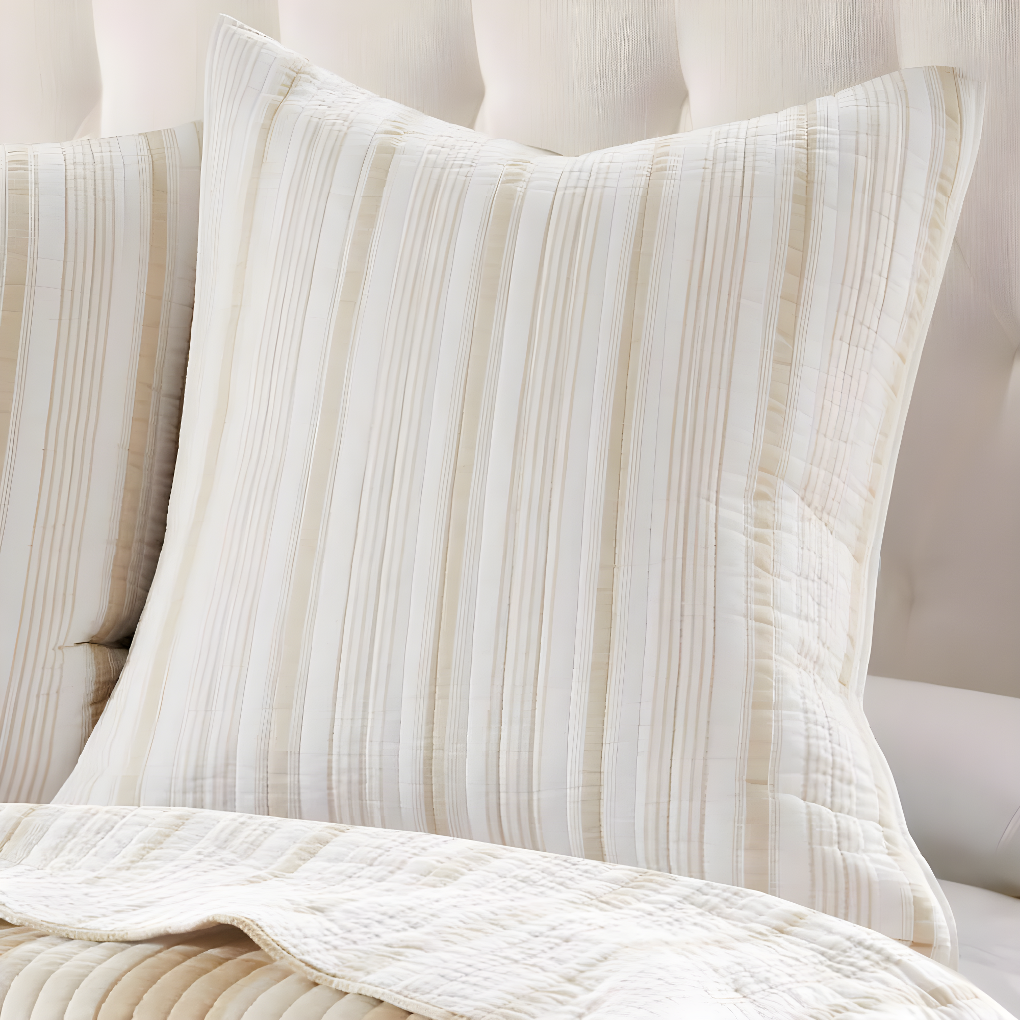 Levtex Home - Camden Euro Sham Set of 2, Taupe and Cream, Stripe