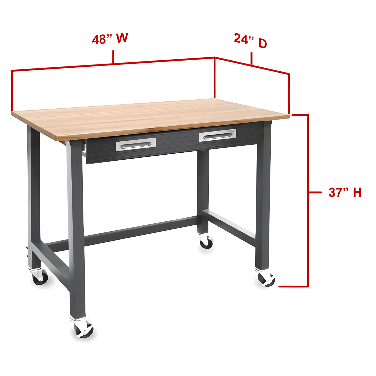 48" W Wood Top Workbench with Wheels