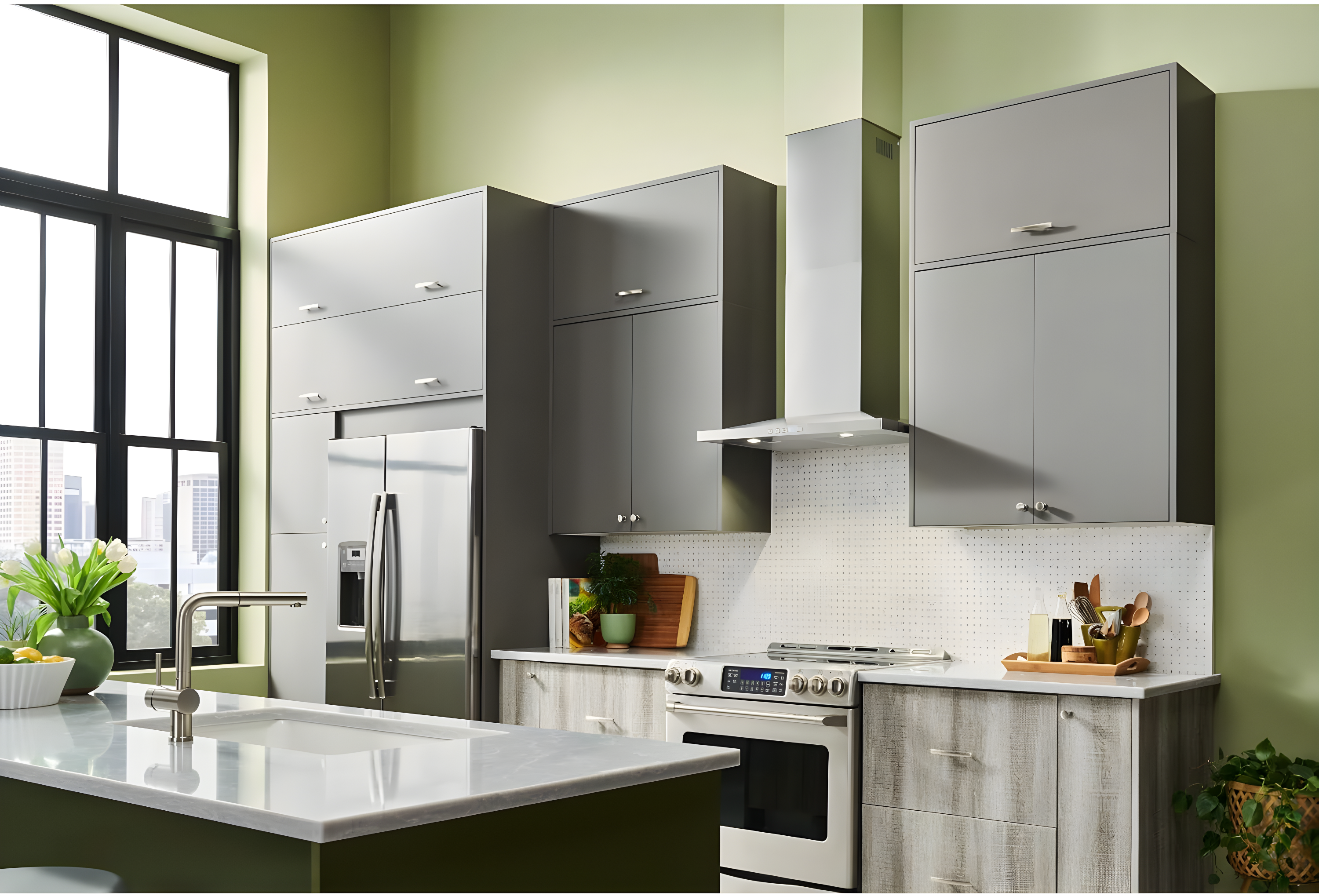 30 in. Convertible Wall Mount Low Profile Pyramidal Chimney Range Hood, 450 Max CFM, Stainless Steel