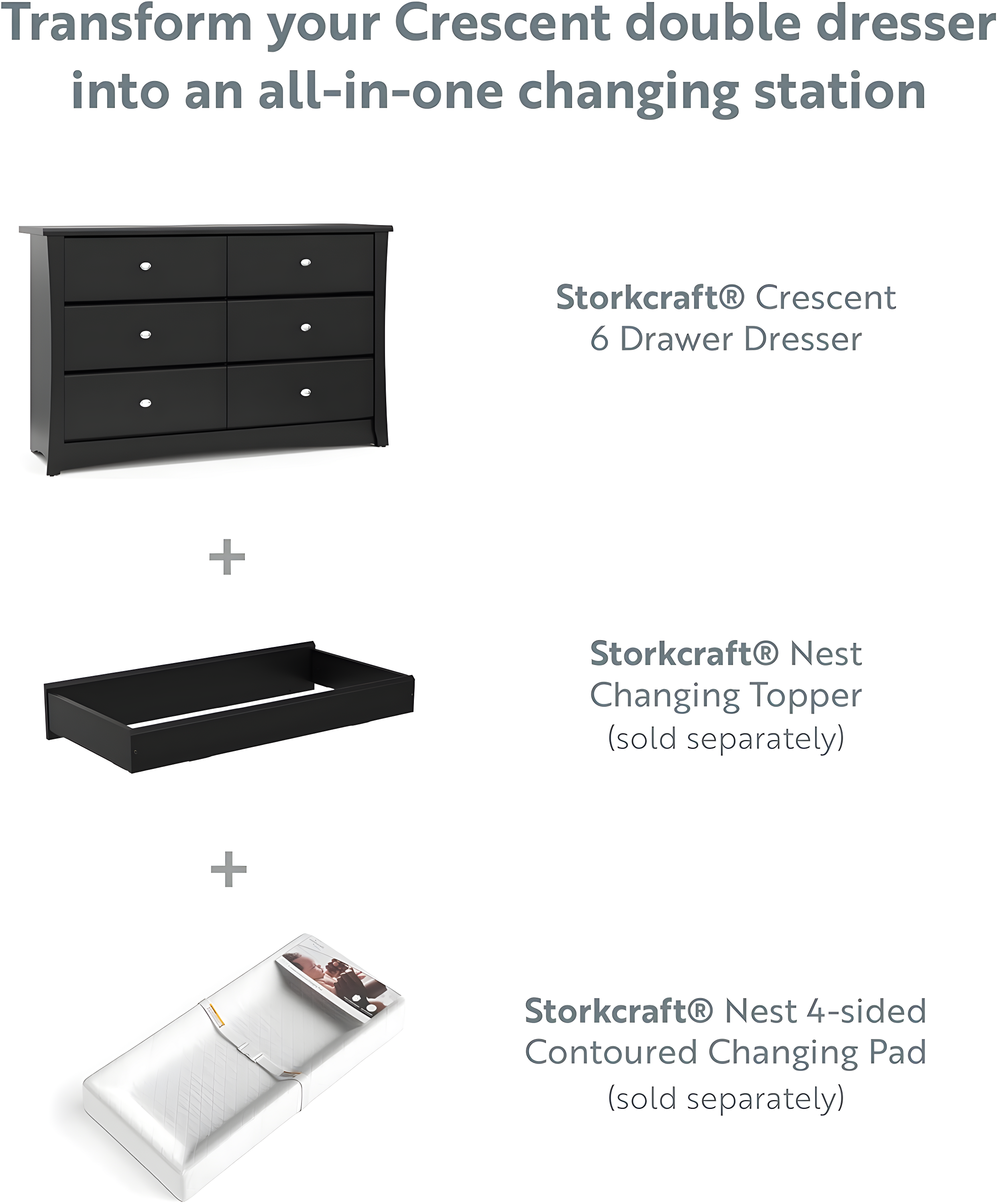 Crescent 6 Drawer Double Dresser