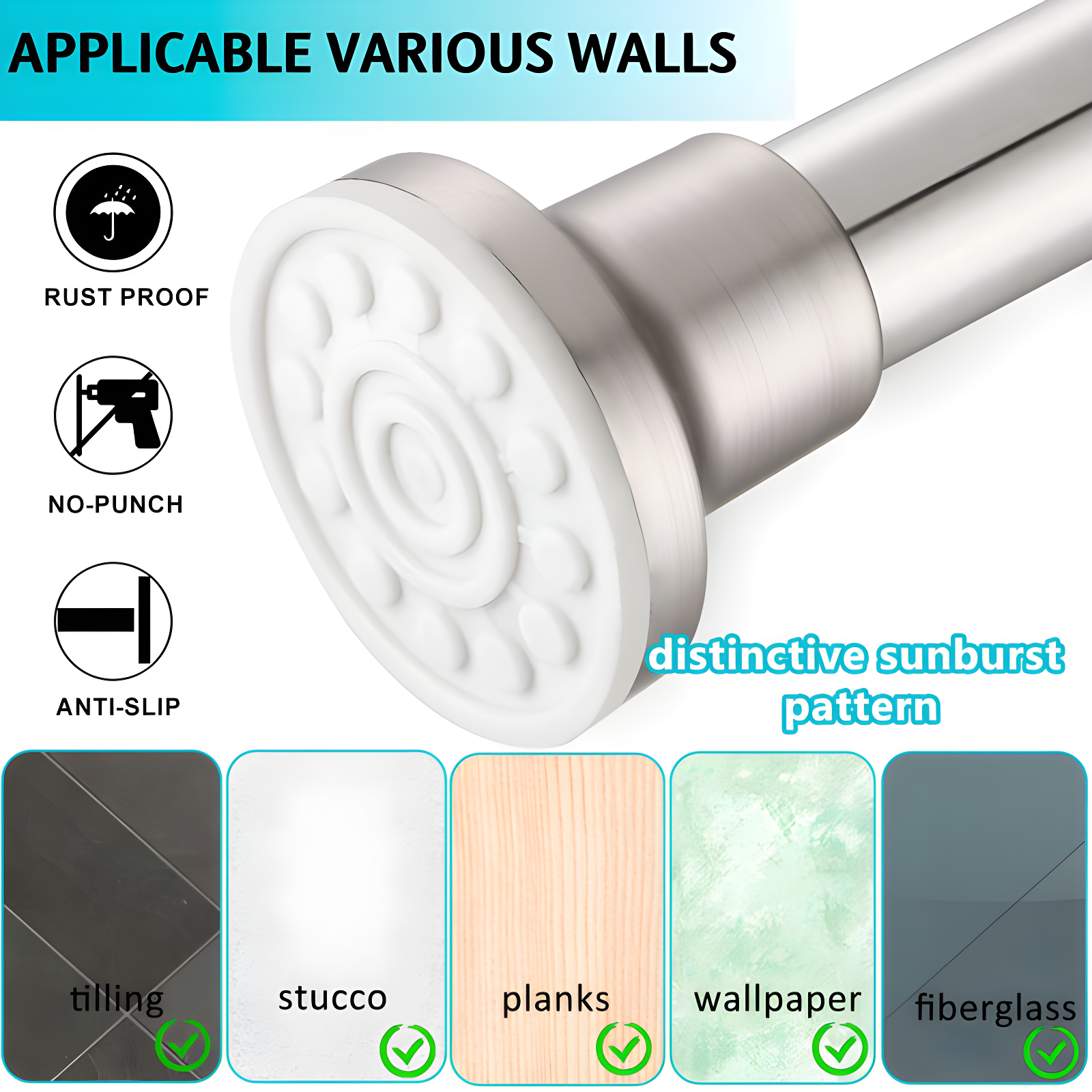 Tromay Heavy Duty Tension Shower Rod