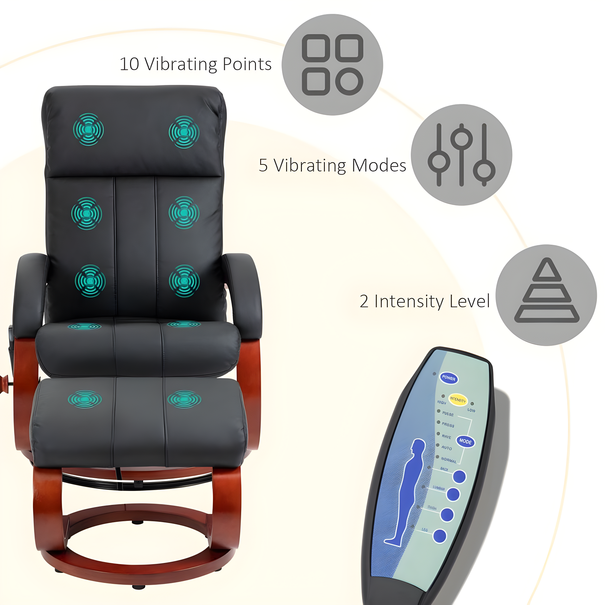 HOMCOM Recliner Chair with Ottoman, Electric Faux Leather Swivel Reclining Chair with 10 Vibration Points, 5 Massage Mode, Remote Control, Black