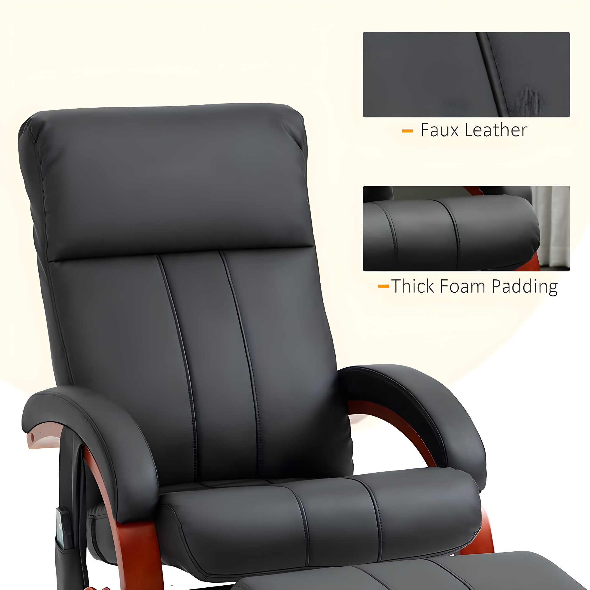 HOMCOM Recliner Chair with Ottoman, Electric Faux Leather Swivel Reclining Chair with 10 Vibration Points, 5 Massage Mode, Remote Control, Black