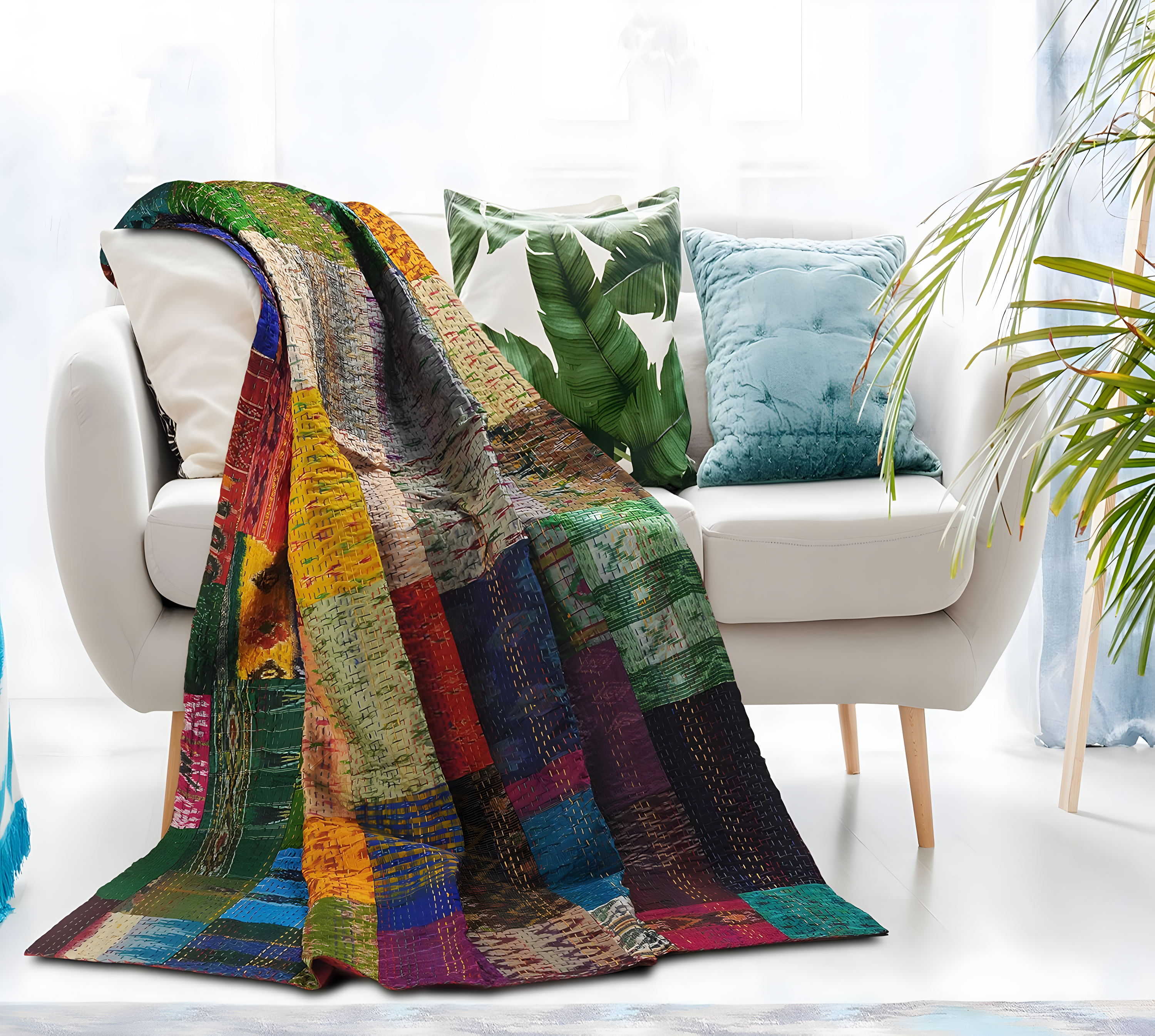 Rajani Home Handmade Kantha Silk Blend Throw Blanket