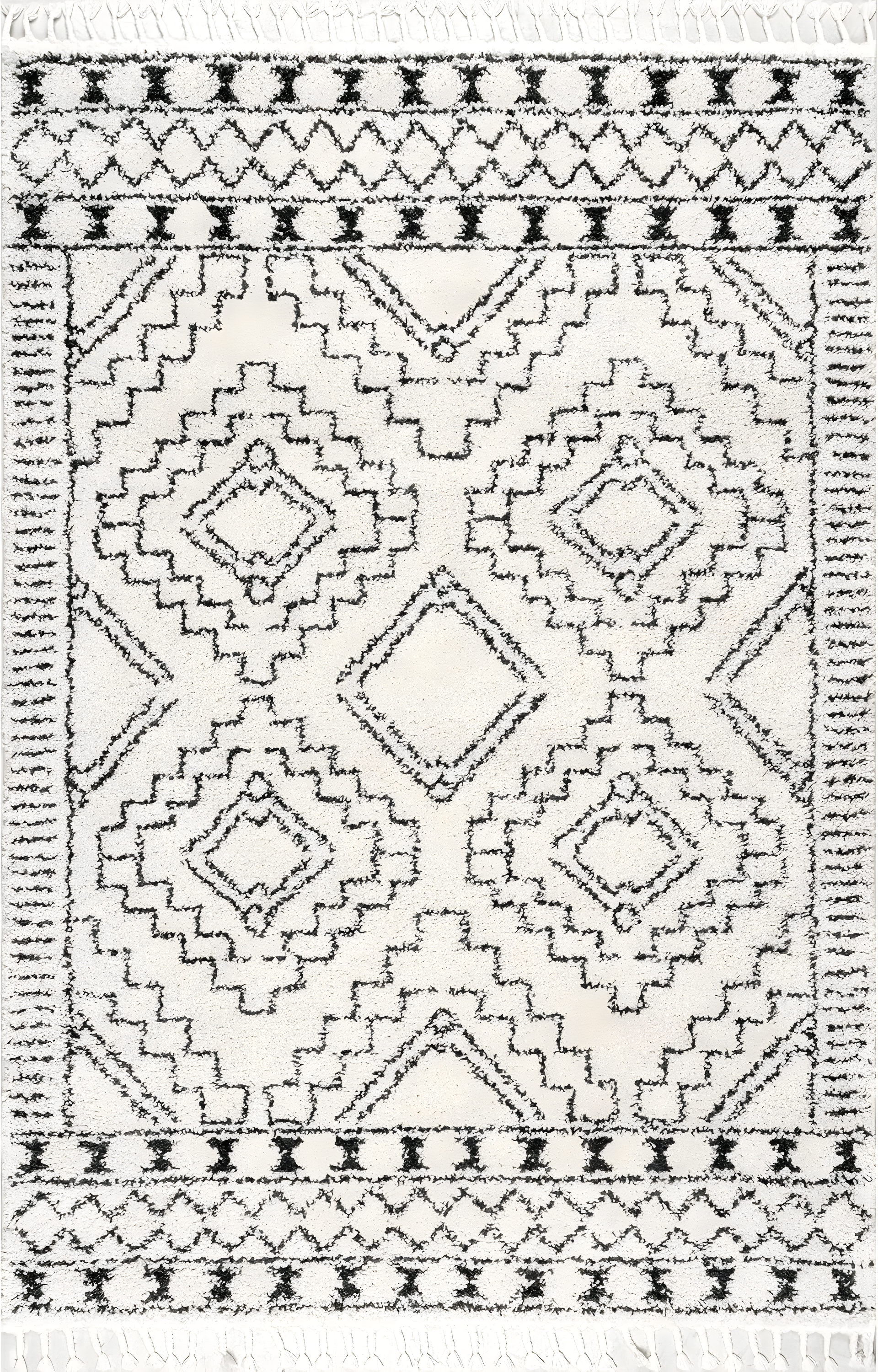 Nuloom Vasiliki Geometric 4x6 Shag Indoor Area Rug for Living Room Bedroom Dining Room Nursery, Off White/Charcoal