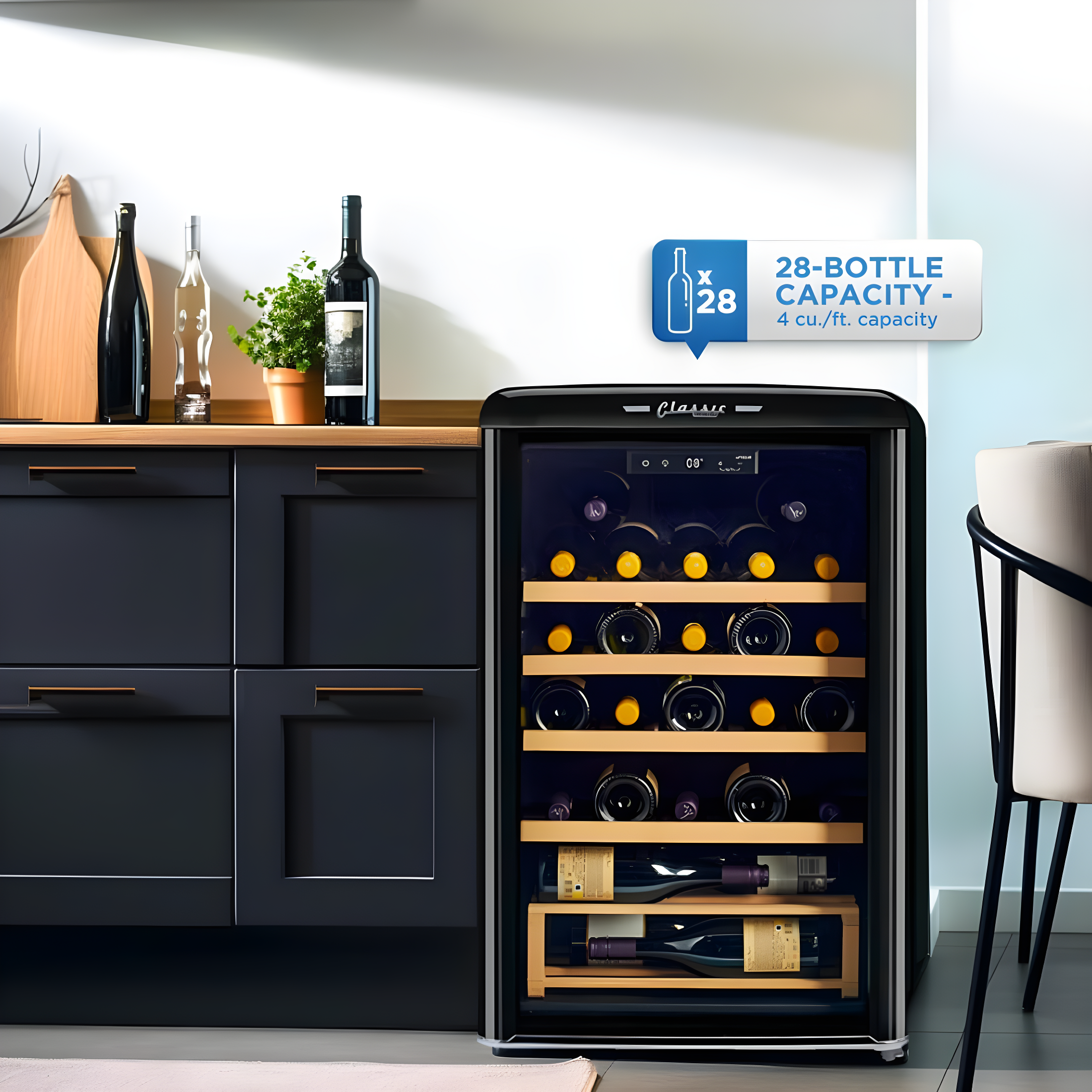 Unique Appliances Ugp-125Cr Wf Classic Retro 24" Wide 28 Bottle Capacity Free Standing
