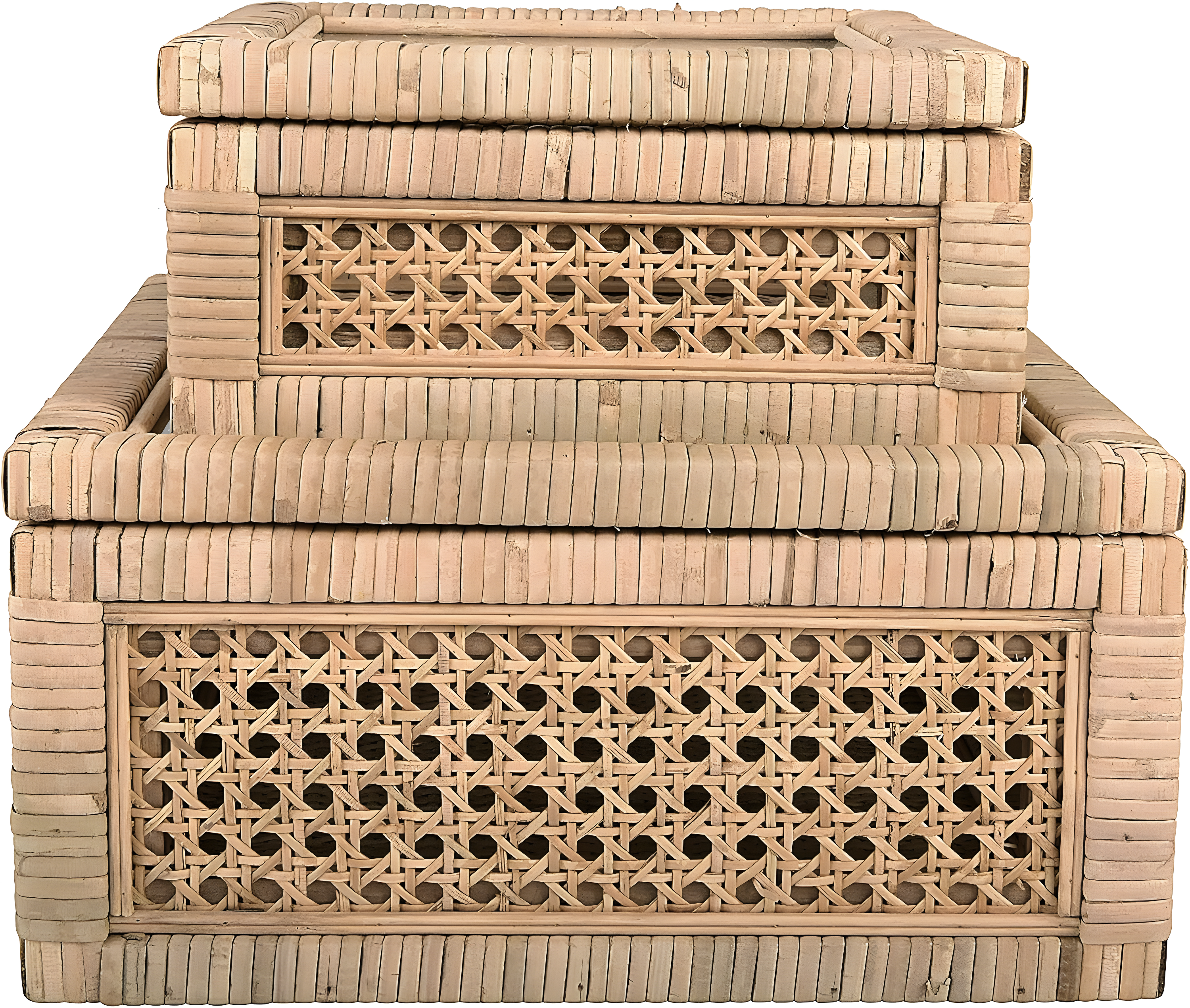 Creative Co-Op Cane and Rattan Natural Wood Decorative Boxes, Set of 2