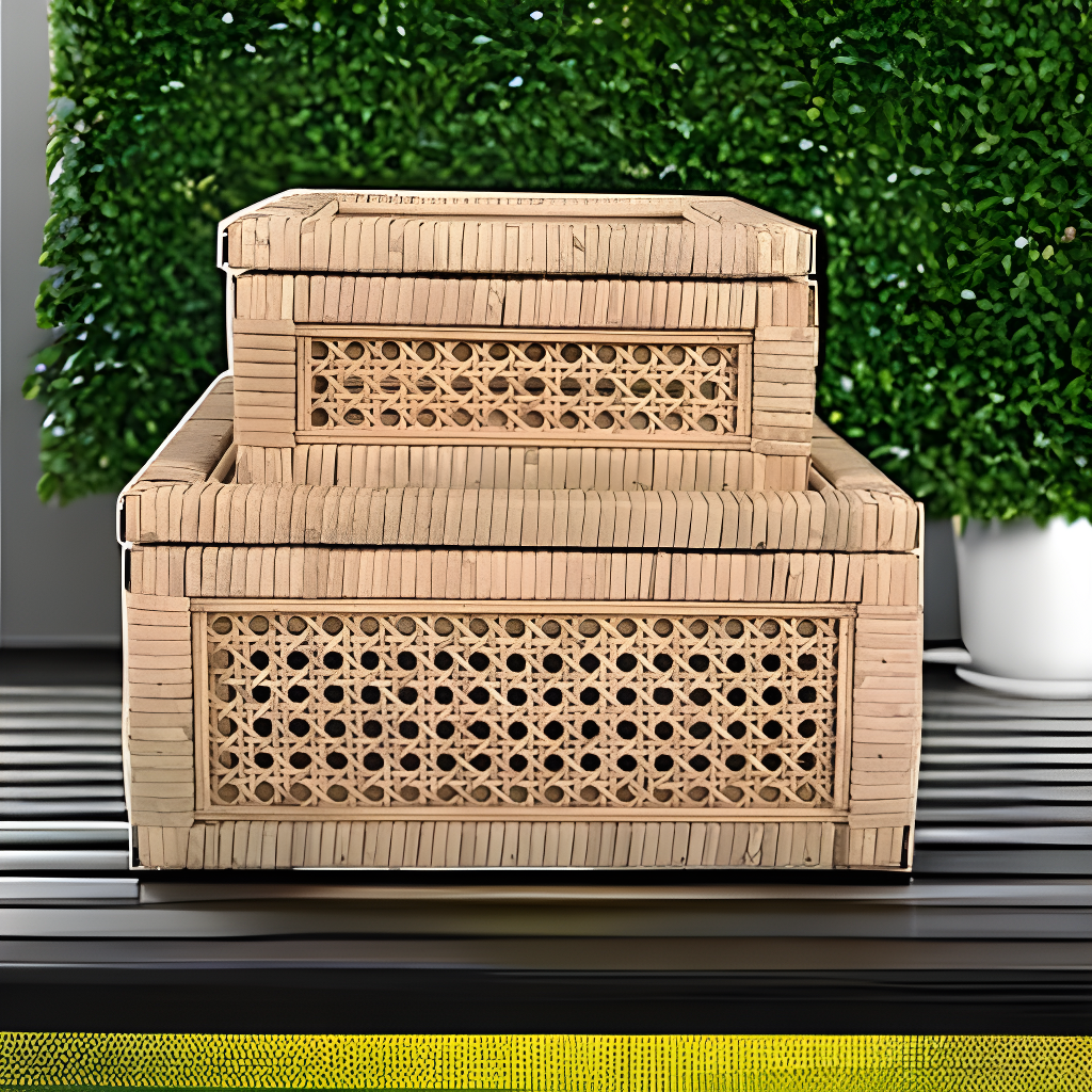 Creative Co-Op Cane and Rattan Natural Wood Decorative Boxes, Set of 2