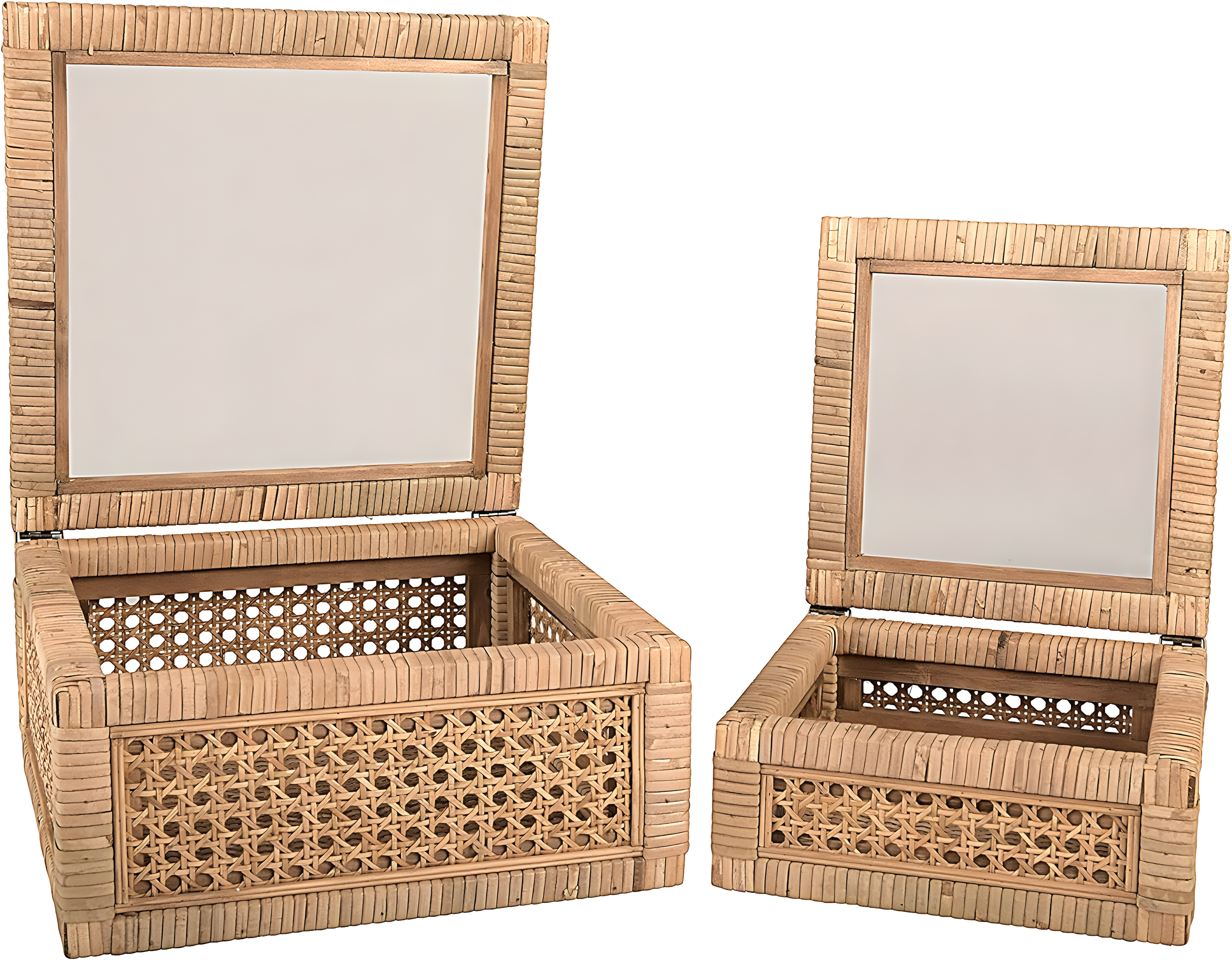 Creative Co-Op Cane and Rattan Natural Wood Decorative Boxes, Set of 2