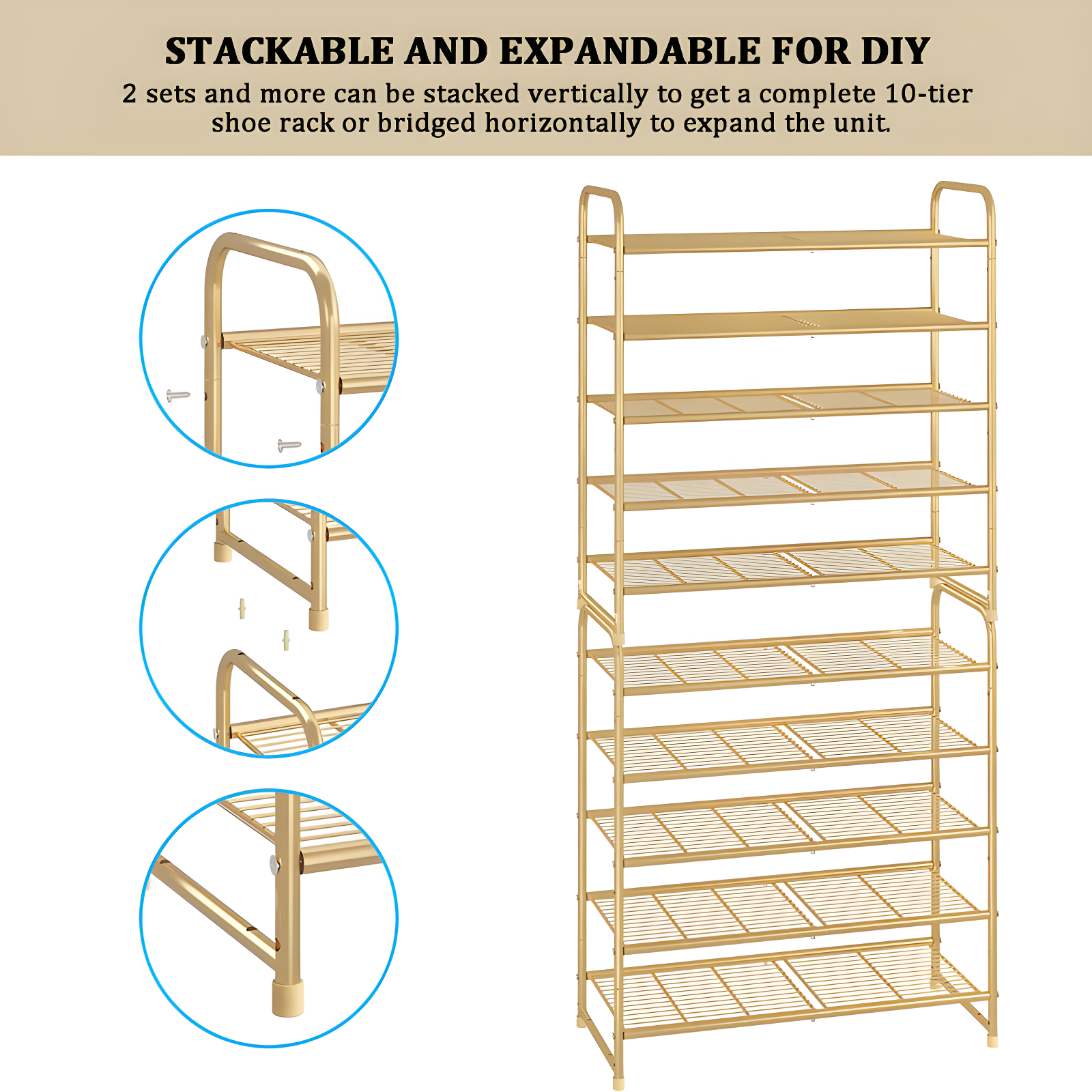 Rebrilliant 5-Tier Stackable Shoe Rack, Expandable & Adjustable Shoe Organizer Storage Shelf