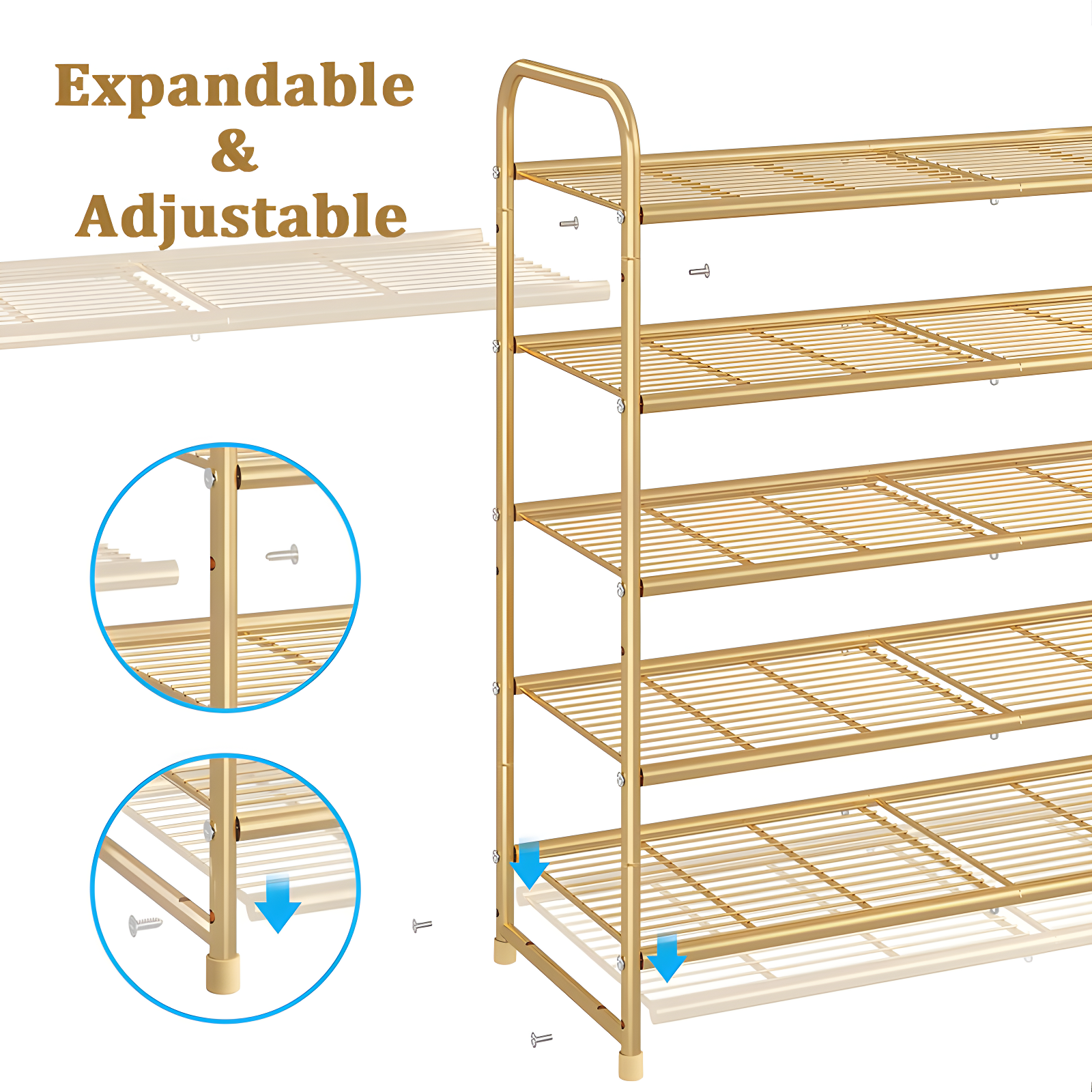 Rebrilliant 5-Tier Stackable Shoe Rack, Expandable & Adjustable Shoe Organizer Storage Shelf