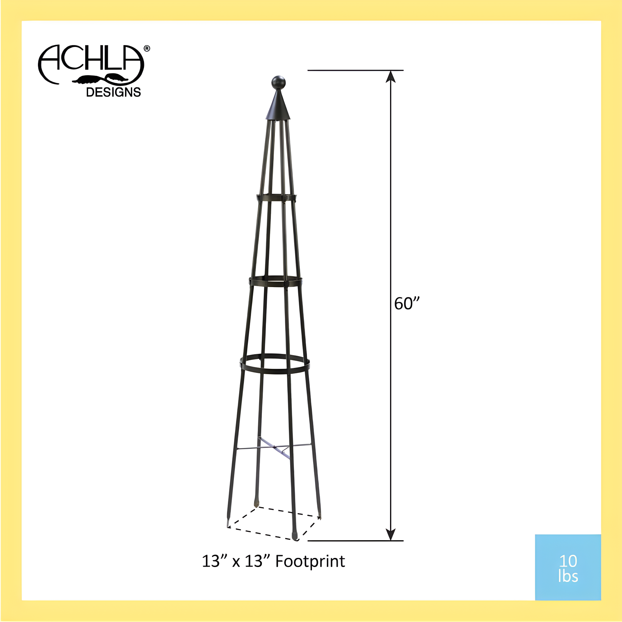 60" Tall Iron Obelisk Garden Trellis Graphite Powder Coat Finish - Achla Designs