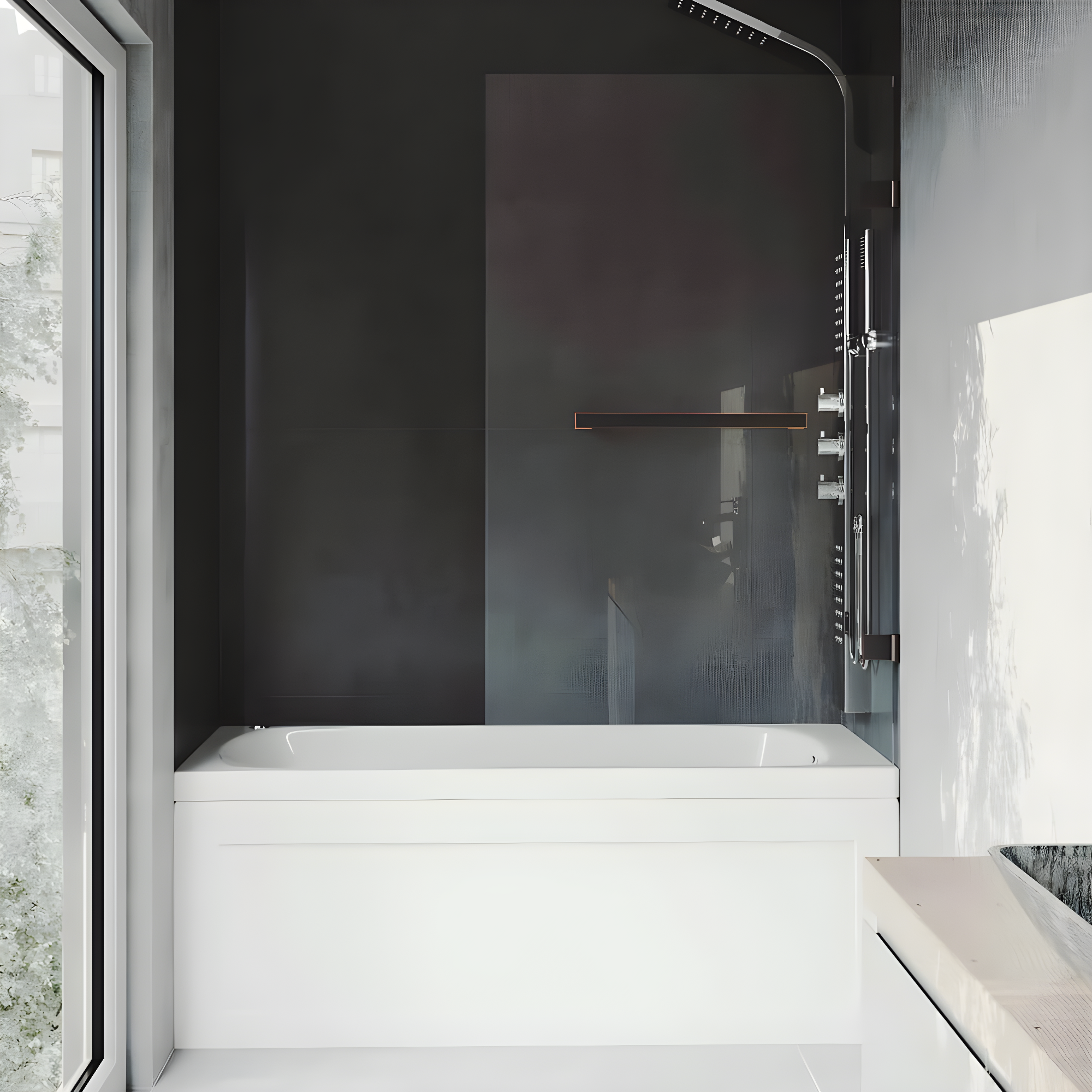 Rialto 34" W x 58" H Hinged Frameless Tub Door with with 5/16" Glass