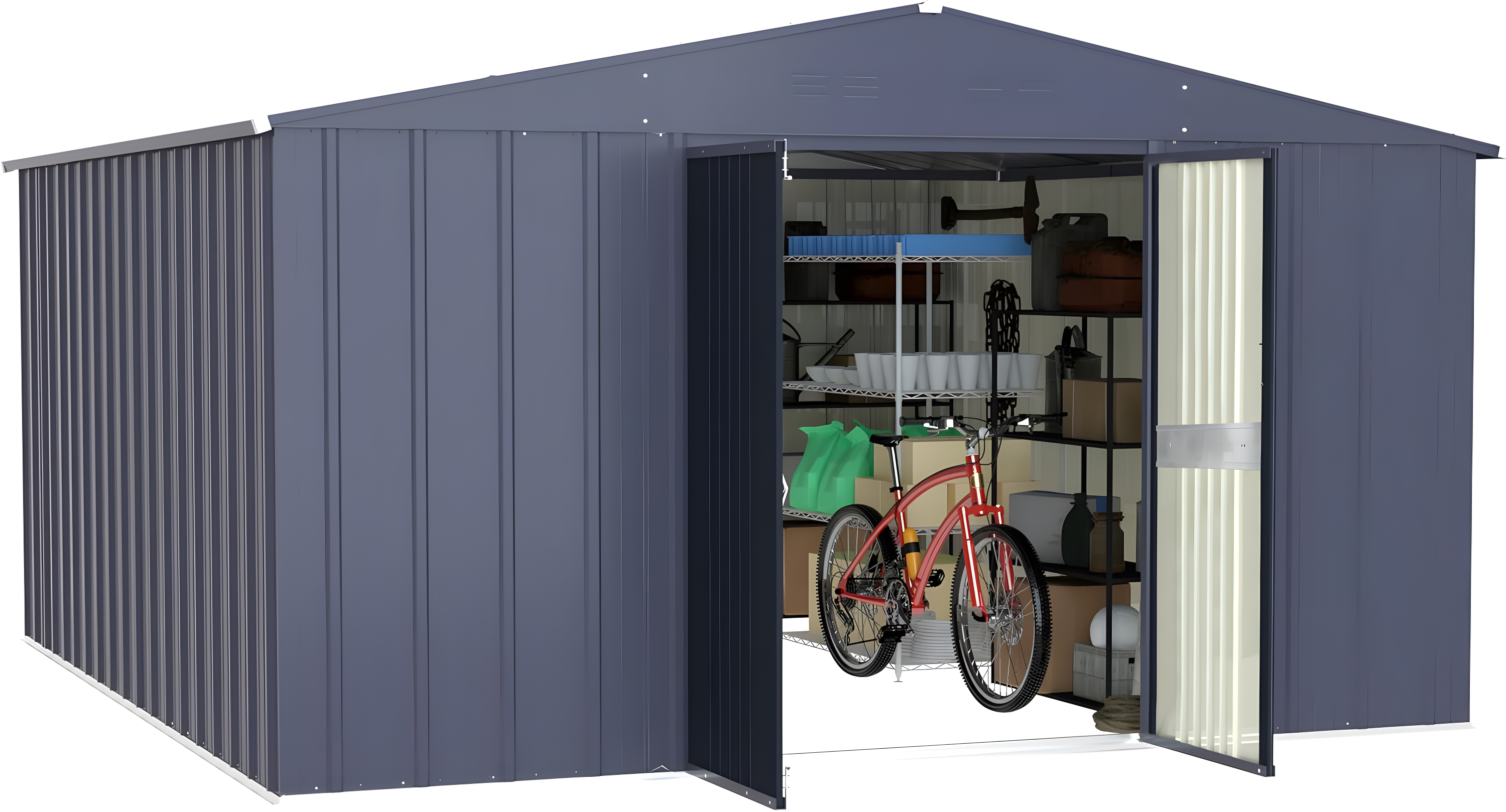 VEIKOUS 10' x 12' Outdoor Storage Shed with Lockable Doors for Garden, Gray
