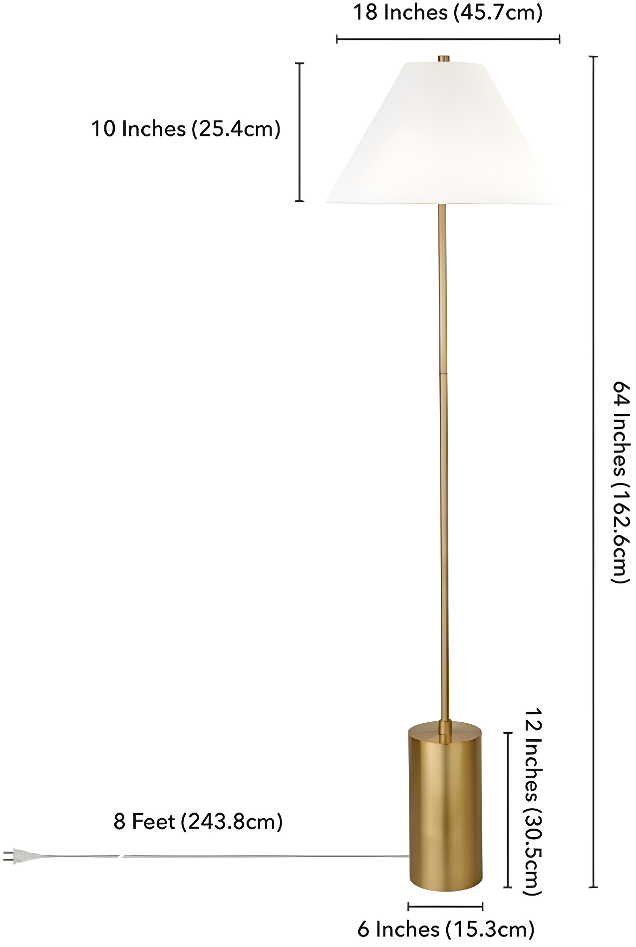Evelyn&Zoe Somerset 64" Tall Floor Lamp with Empire Fabric Shade, Brass/White