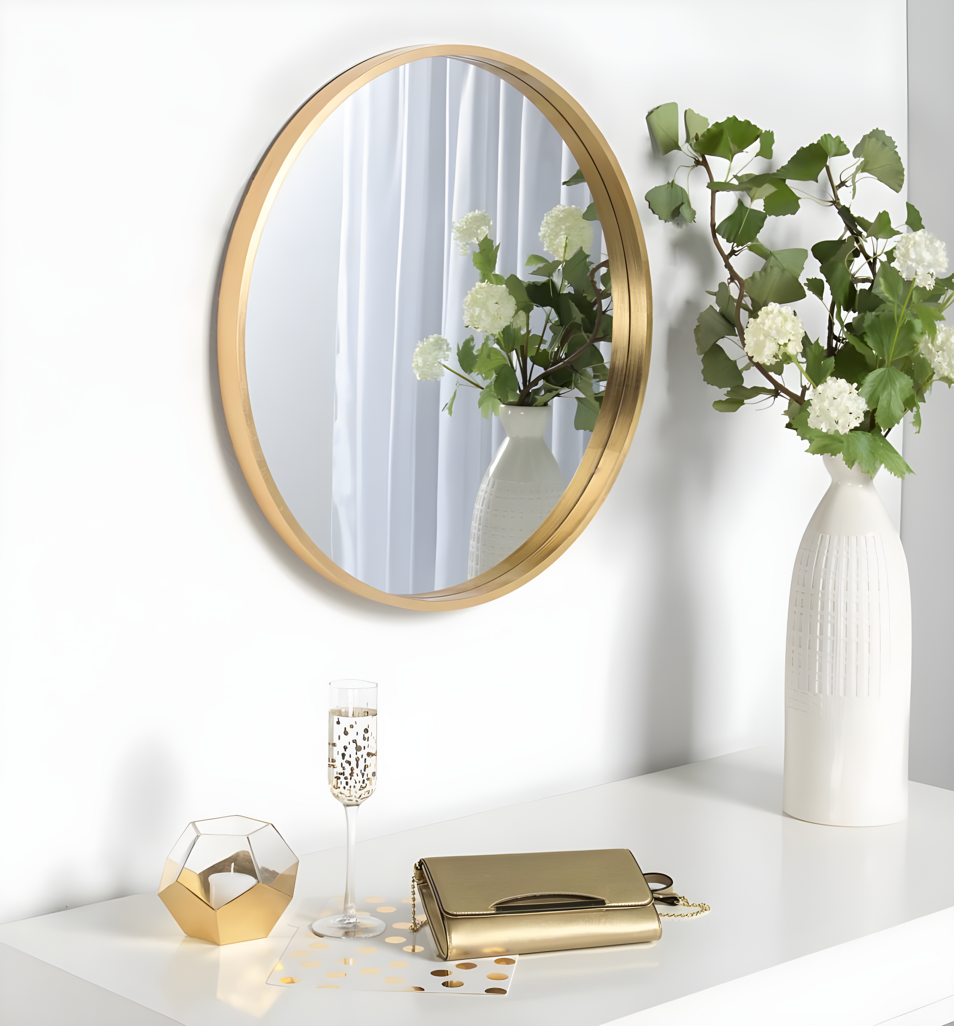 26" x 26" Travis Round Wood Accent Wall Mirror Gold - Kate and Laurel All Things Decor: Vanity, Decorative, No Assembly Required