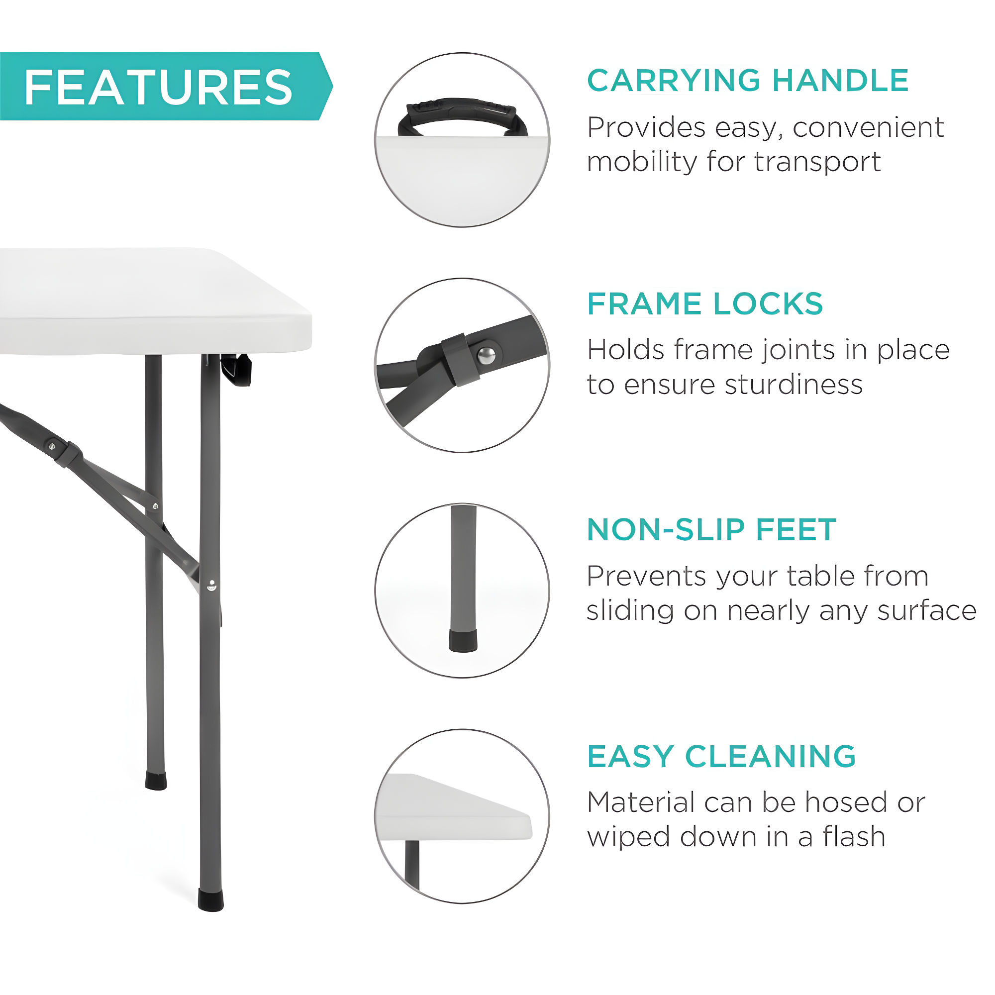 Best Choice Products Plastic Folding Table, Indoor Outdoor Heavy Duty Portable w/ Handle, Lock for Picnic