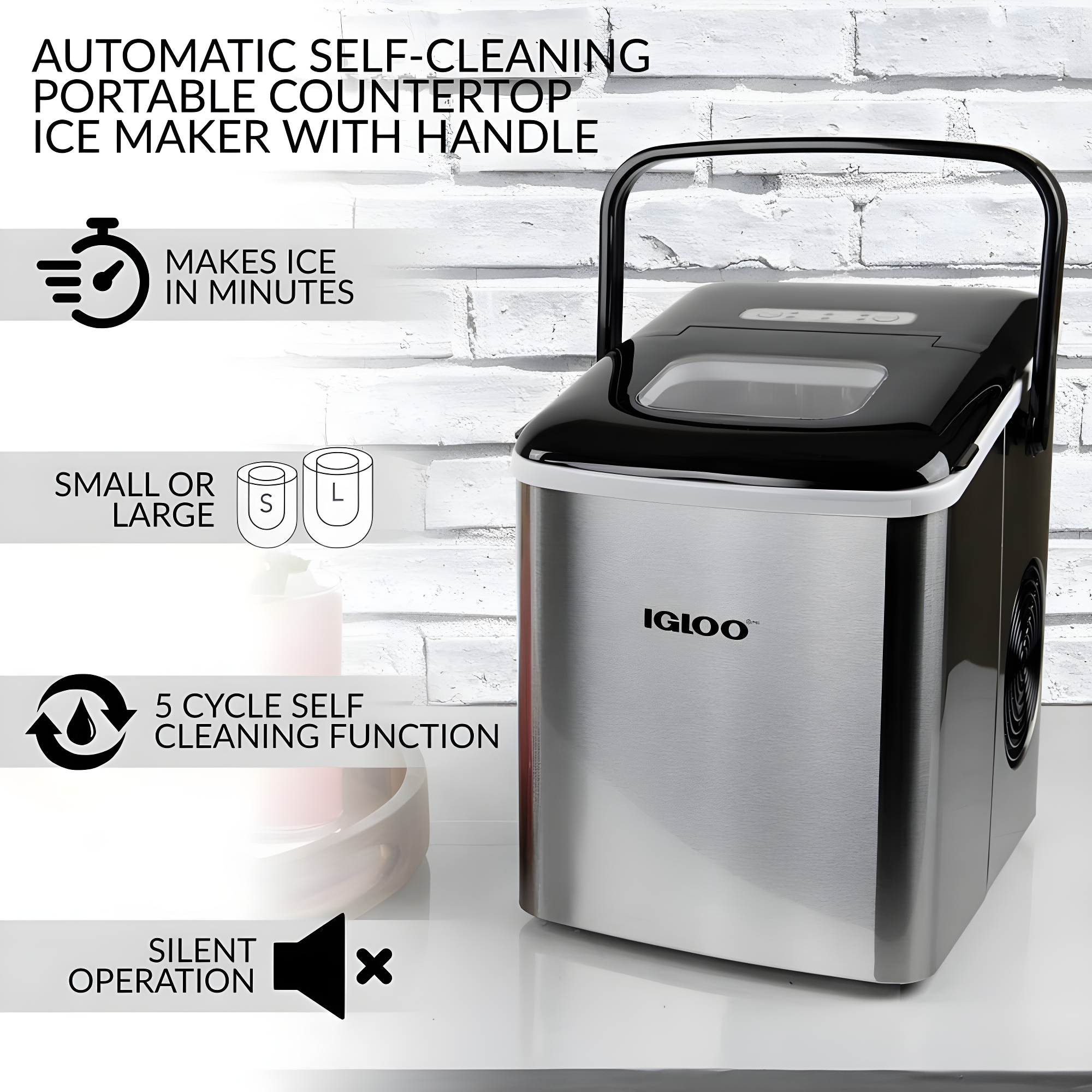 Igloo Igloo 26-Pound Automatic Self-Cleaning Portable Countertop Ice Maker Machine With Handle