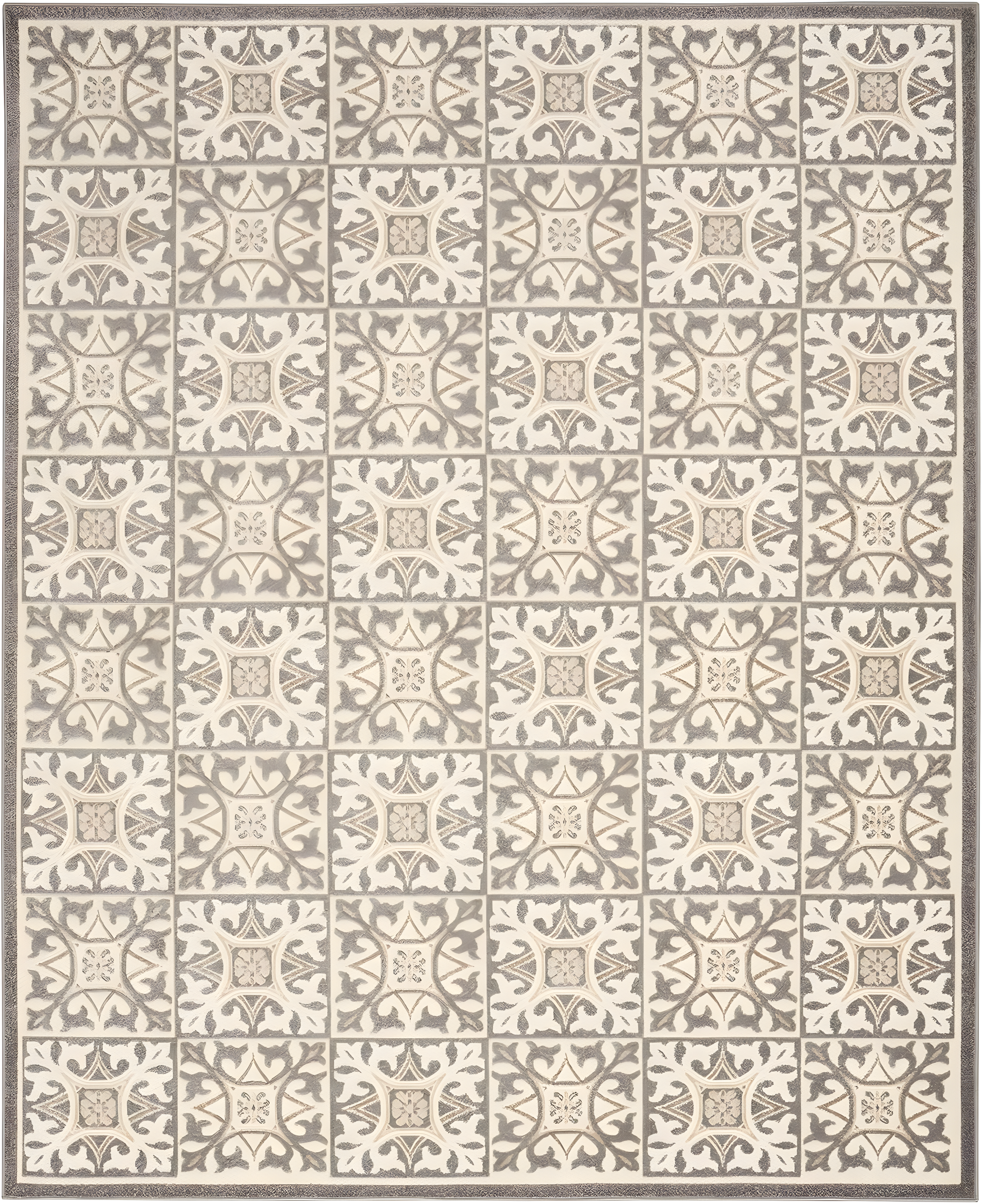 Nourison Aloha Modern Mosaic Flatweave High-Low Indoor Outdoor Area Rug Ivory Grey 6' x 9'