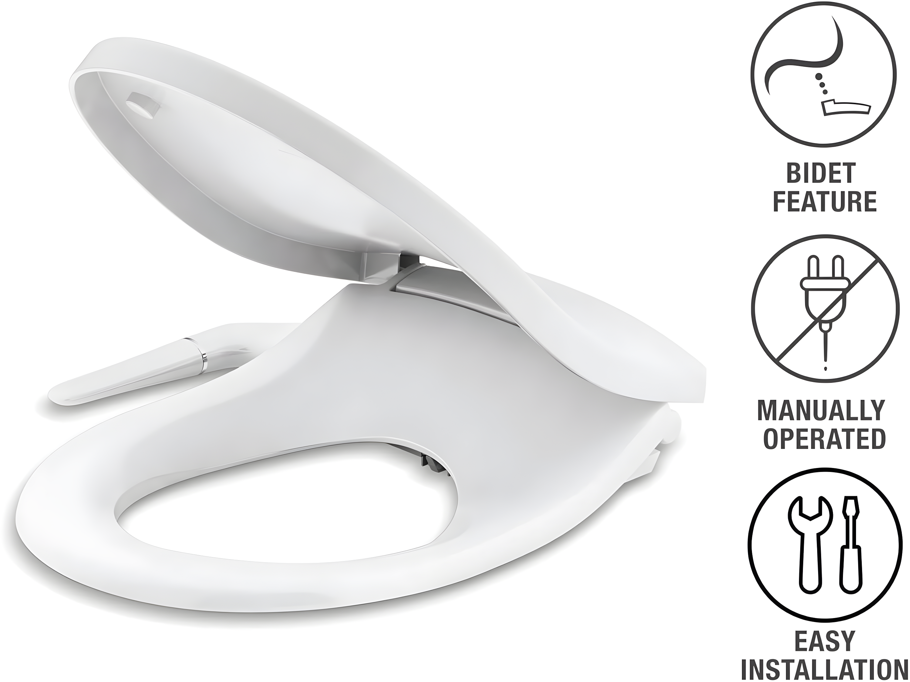 PureWash M250 Round Bidet Toliet Seat, Manual Non-Electric Bidets for Existing Toilets