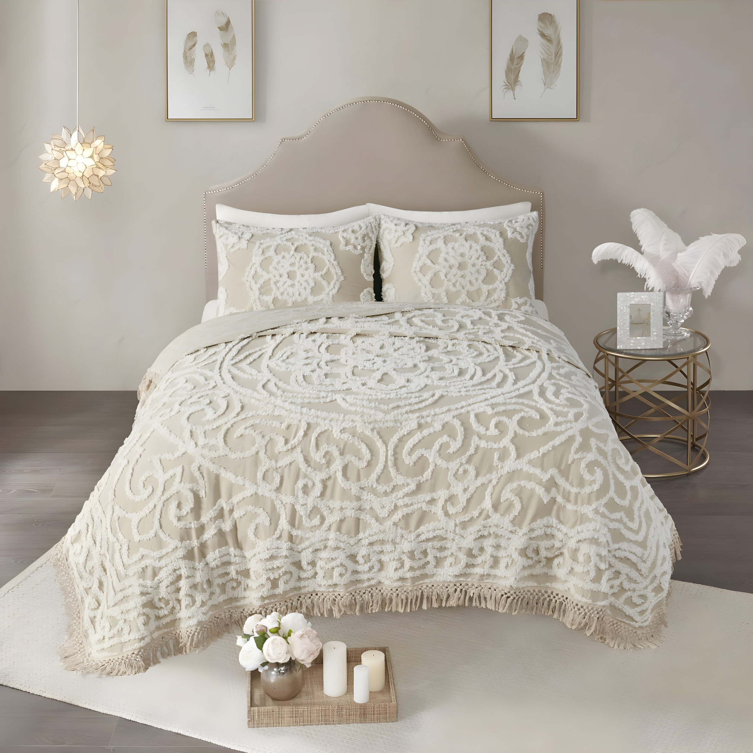 Madison Park Laetitia Tufted Chenille Cotton Medallion Fringe Coverlet Set