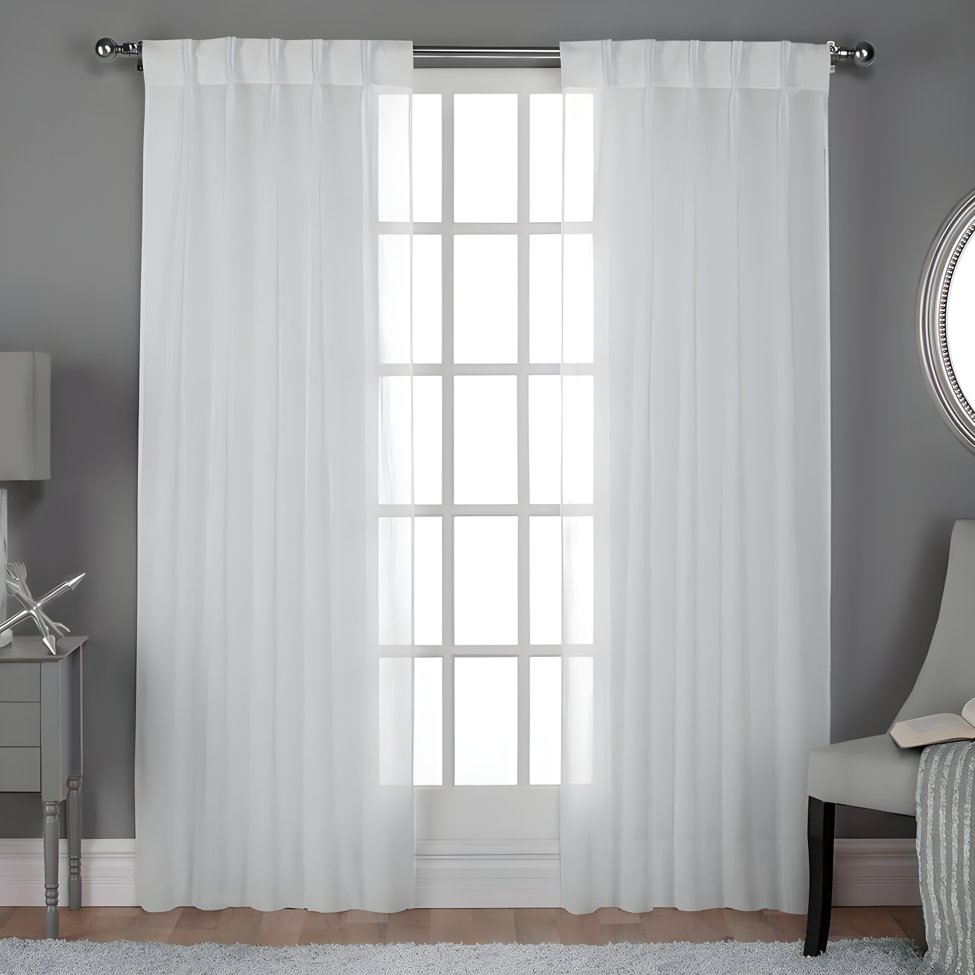 Set of 2 (84"x50") Belgian Pinch Pleats Sheer Window Curtain Panel White - Exclusive Home: Modern Back Tab Design