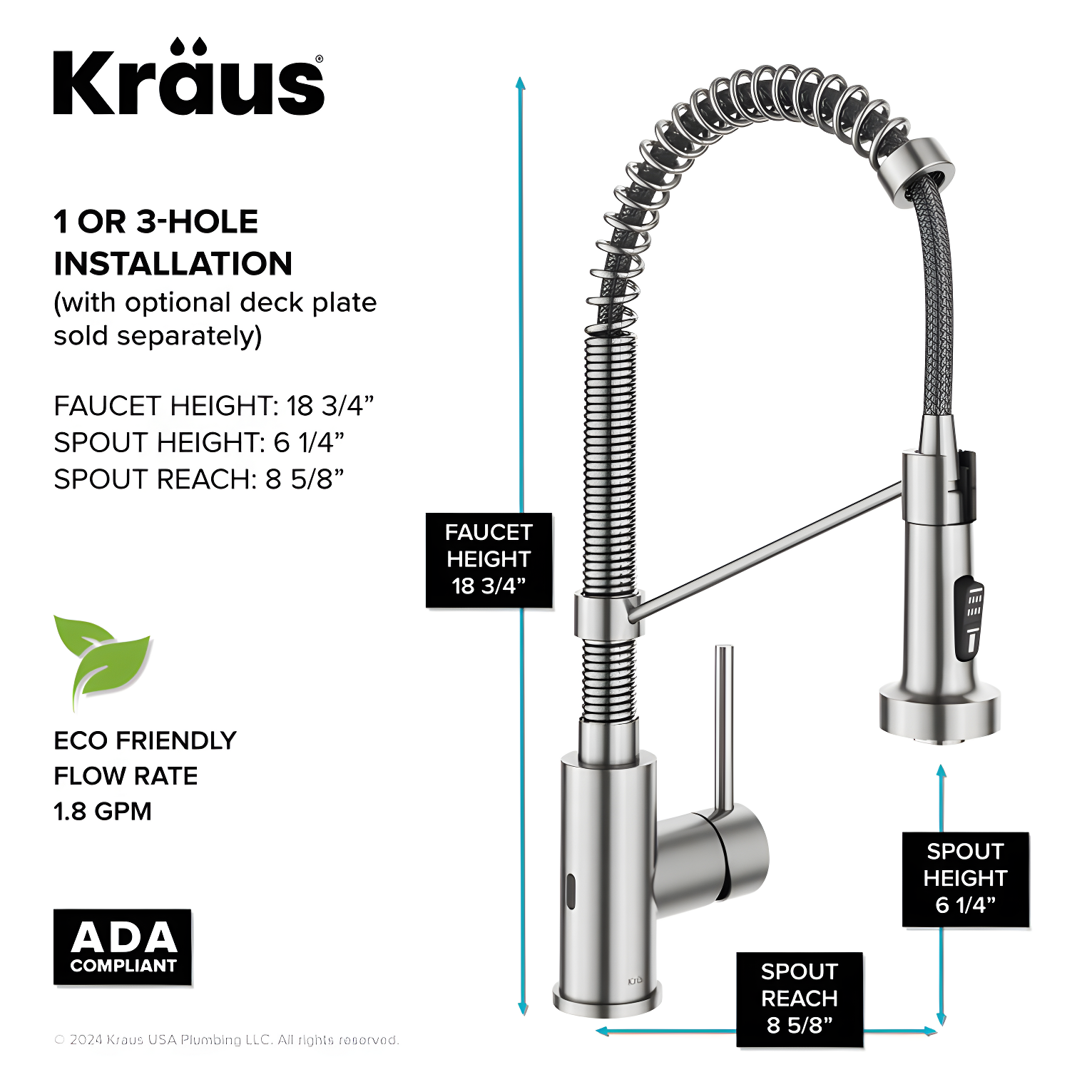 Kraus Bolden Touchless Sensor Commercial Style 2-Function Single Handle Pull-Down Kitchen Faucet