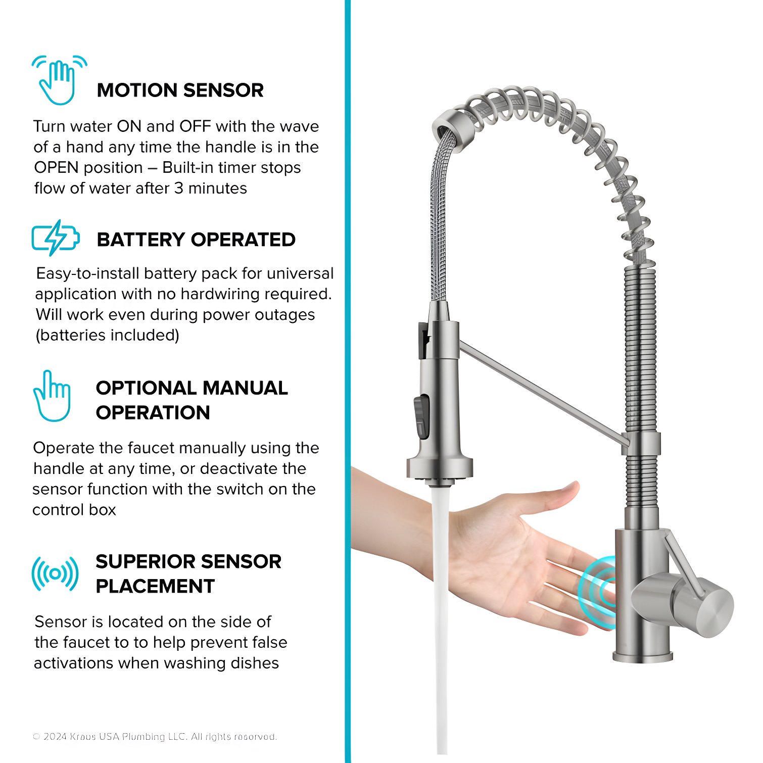 Kraus Bolden Touchless Sensor Commercial Style 2-Function Single Handle Pull-Down Kitchen Faucet