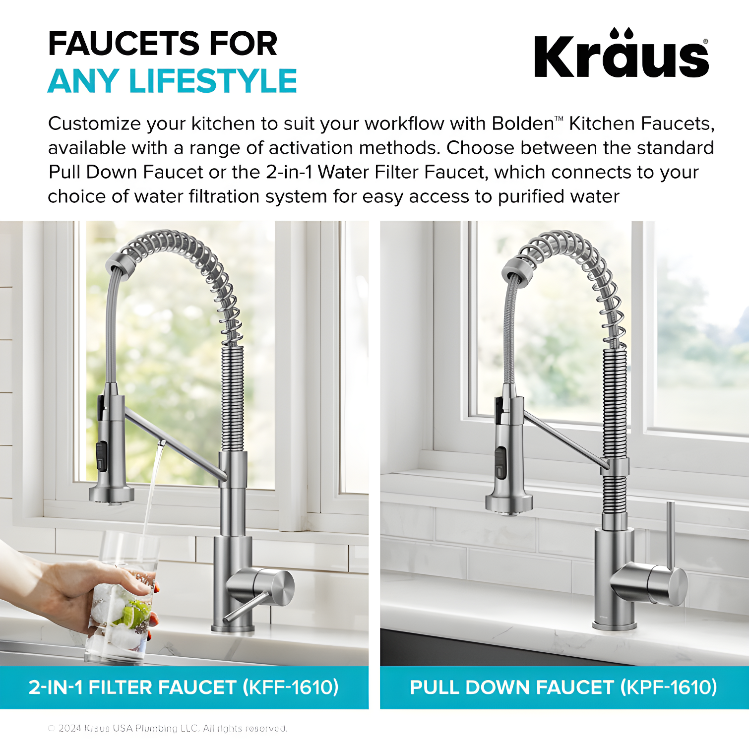 Kraus Bolden Touchless Sensor Commercial Style 2-Function Single Handle Pull-Down Kitchen Faucet