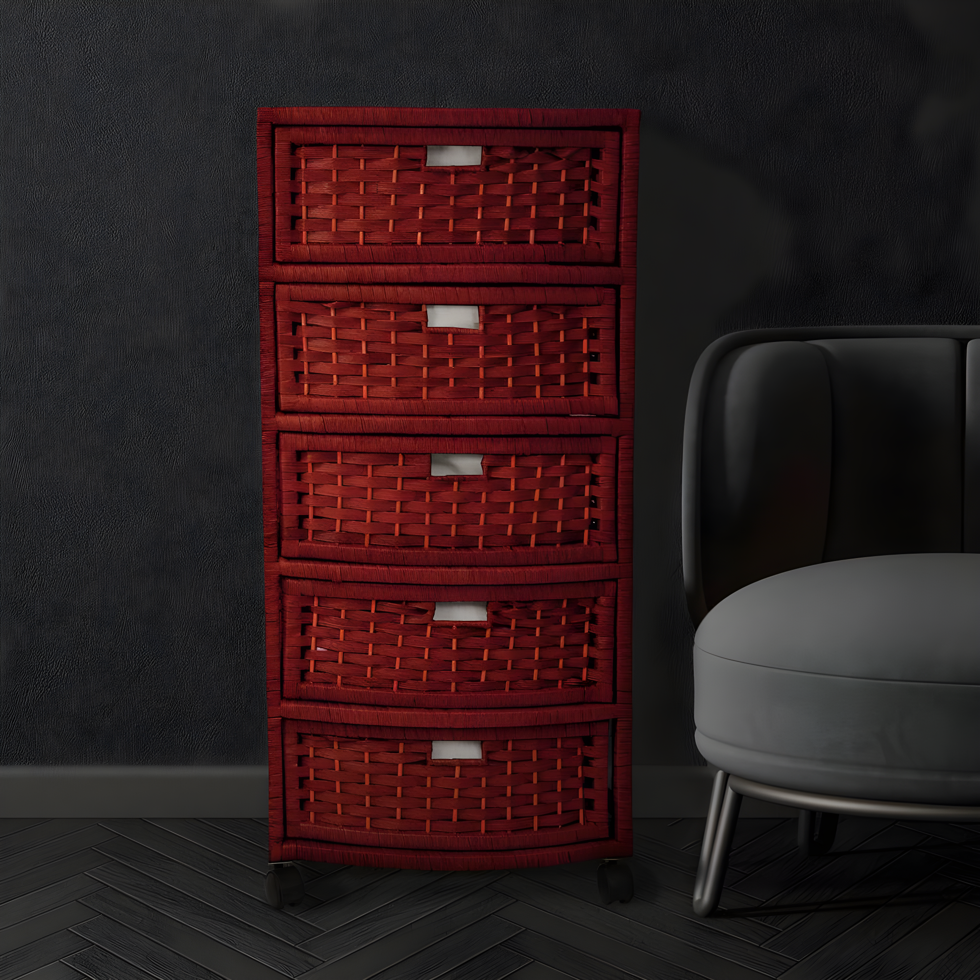 Oriental Furniture Natural Fiber Chest of Drawers, 5 Drawer, Mahogany color