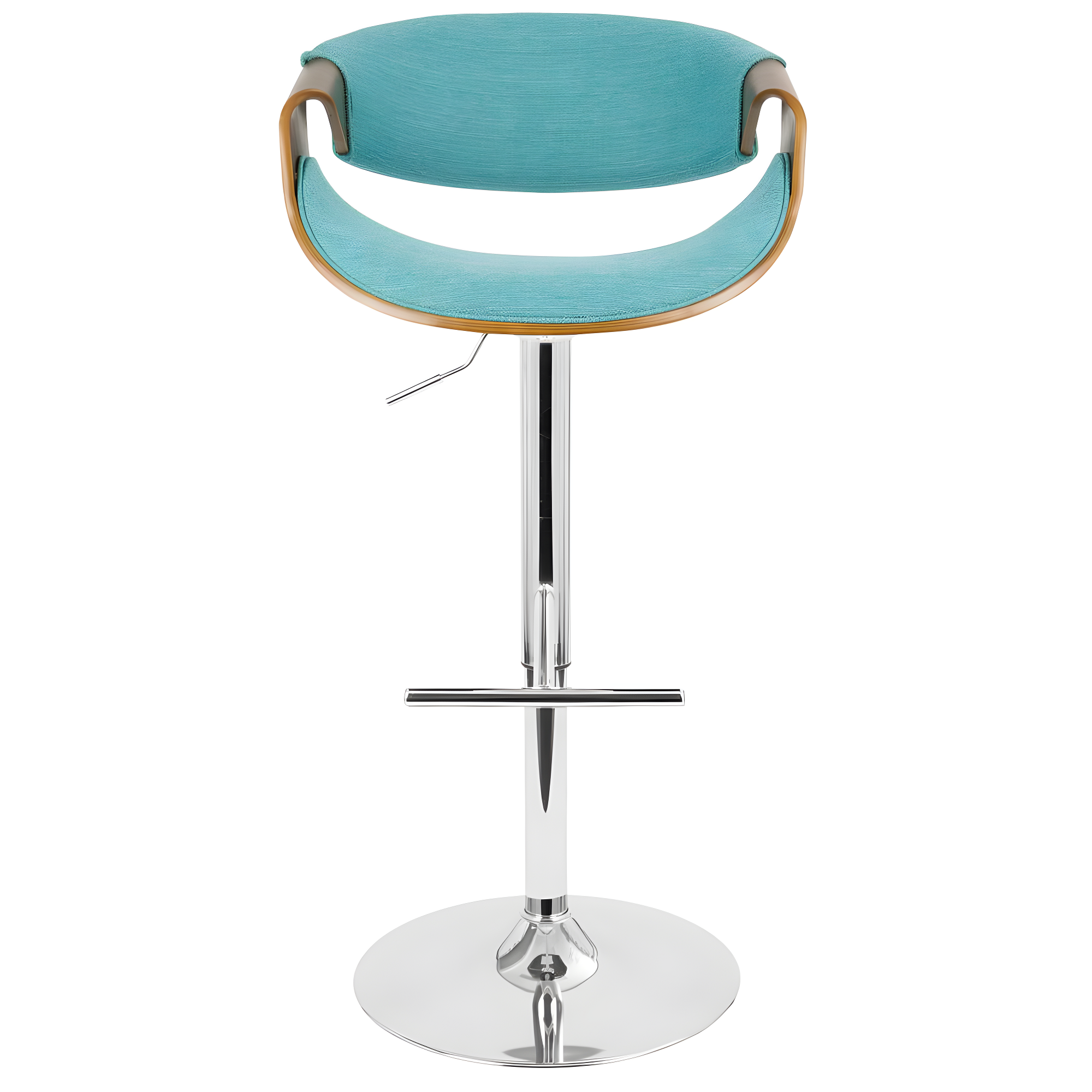 Curvo Mid-Century Modern Adjustable Barstool with Swivel in Walnut and Teal by LumiSource