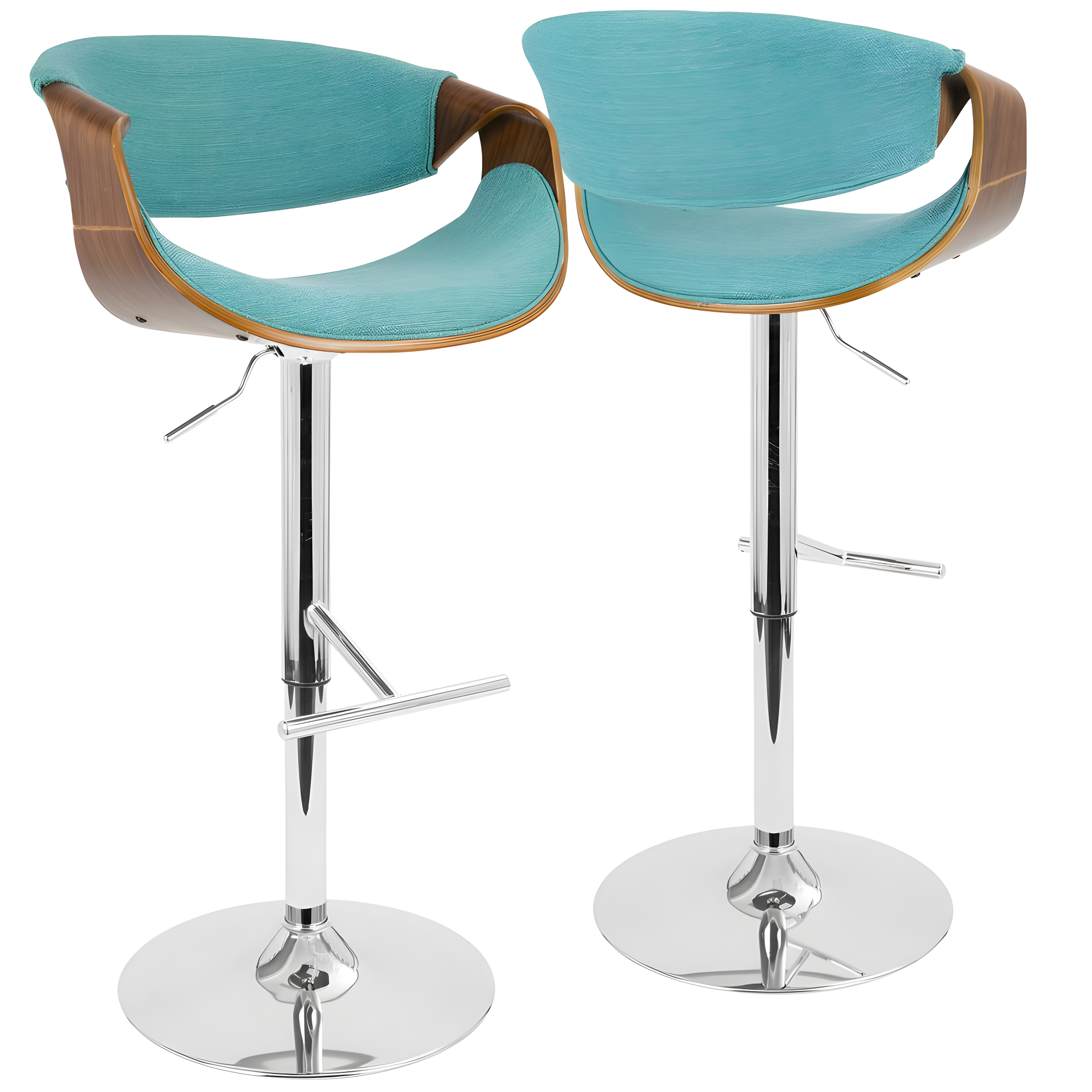 Curvo Mid-Century Modern Adjustable Barstool with Swivel in Walnut and Teal by LumiSource
