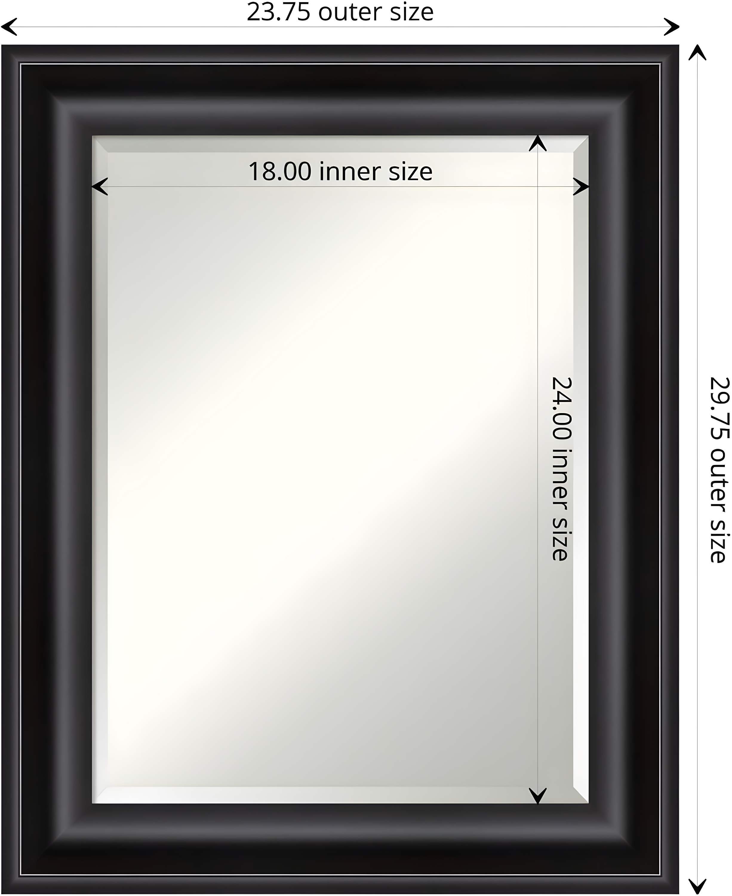 24" x 30" Non-Beveled Grand Black Wall Mirror - Amanti Art: Modern Rectangle, Polystyrene Frame