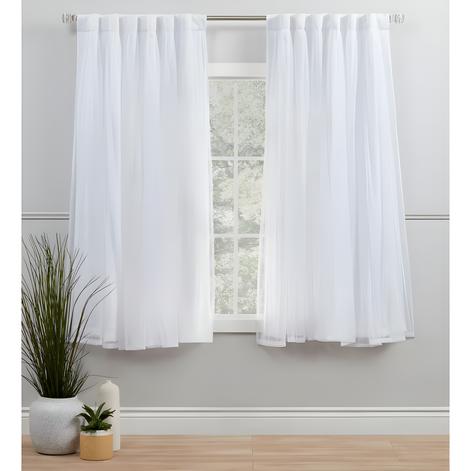 Amalgamated Textiles Exclusive Home Catarina Layered Solid Room Darkening and Sheer Hidden Tab/Rod Pocket Top Curtain Panel Pair (Set of 2)