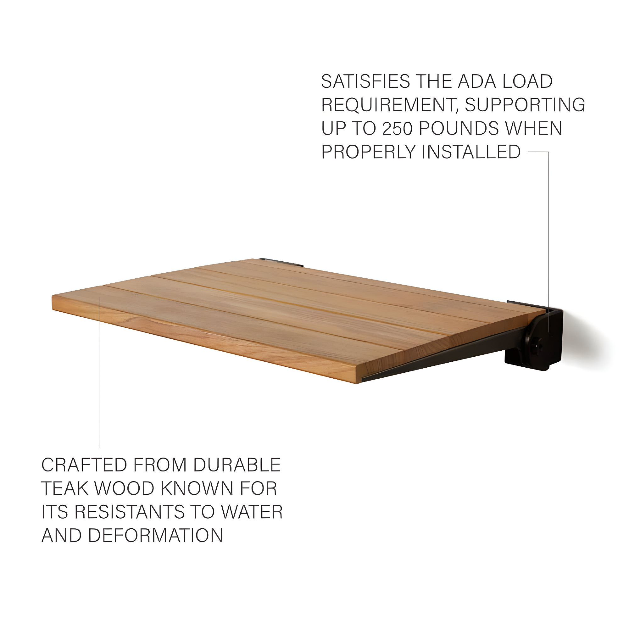 SlimLine Teak Wood Folding Shower Bench Seat