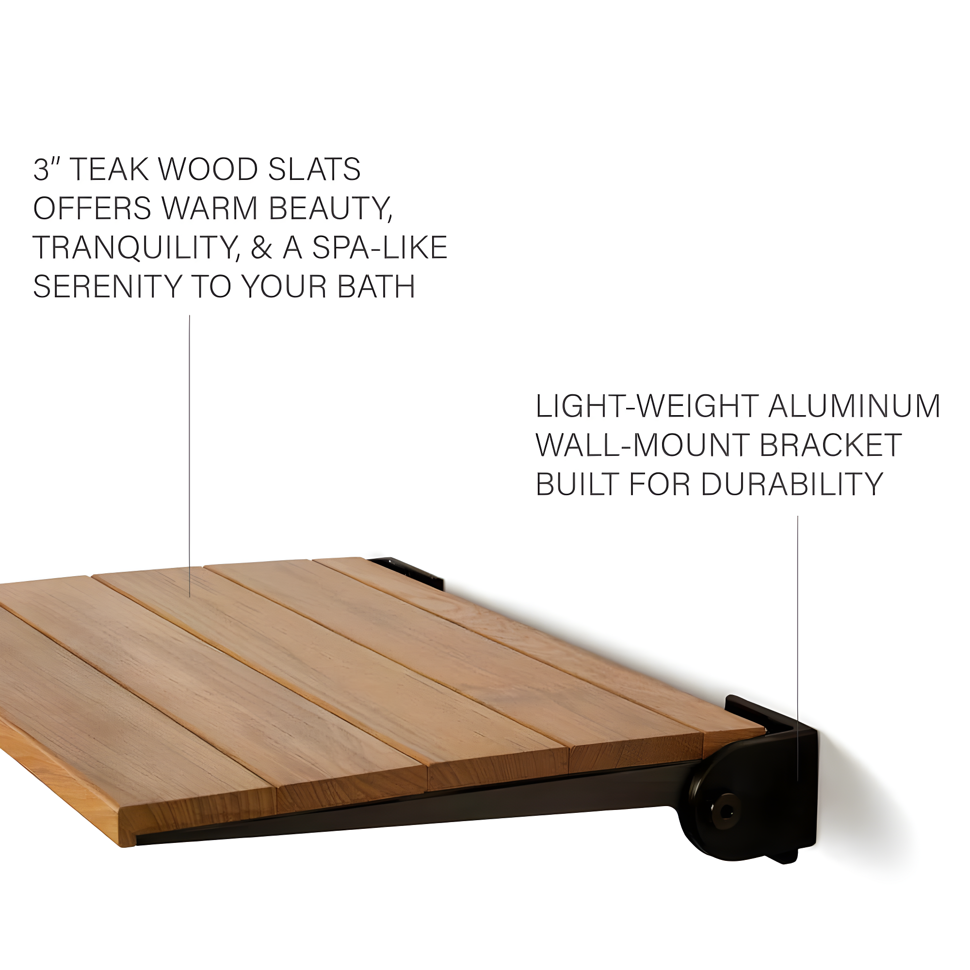 SlimLine Teak Wood Folding Shower Bench Seat