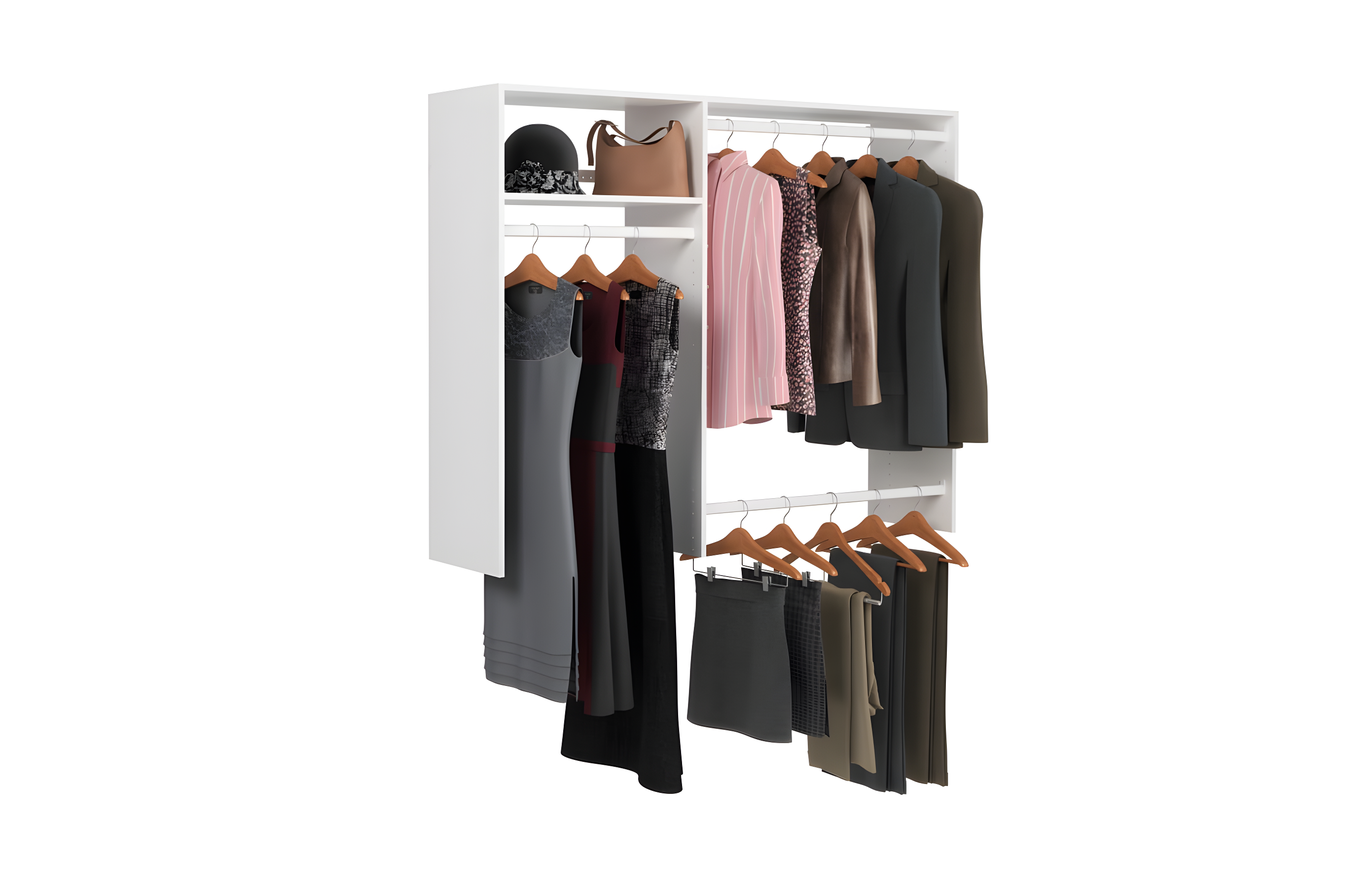 Easy Track Hanging Closet Kit Wardrobe Storage Clothing Organizer Rack, White