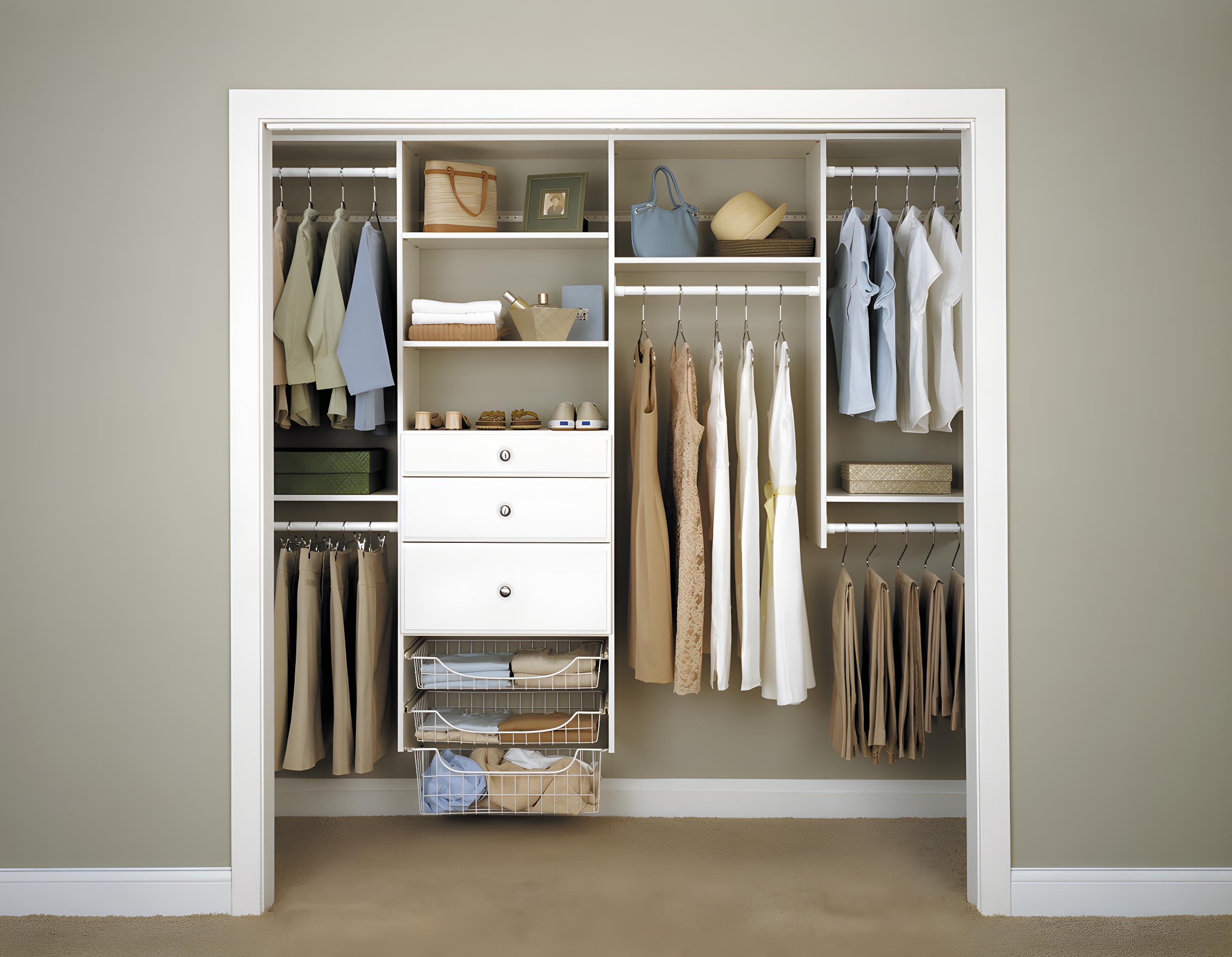 Easy Track Hanging Closet Kit Wardrobe Storage Clothing Organizer Rack, White