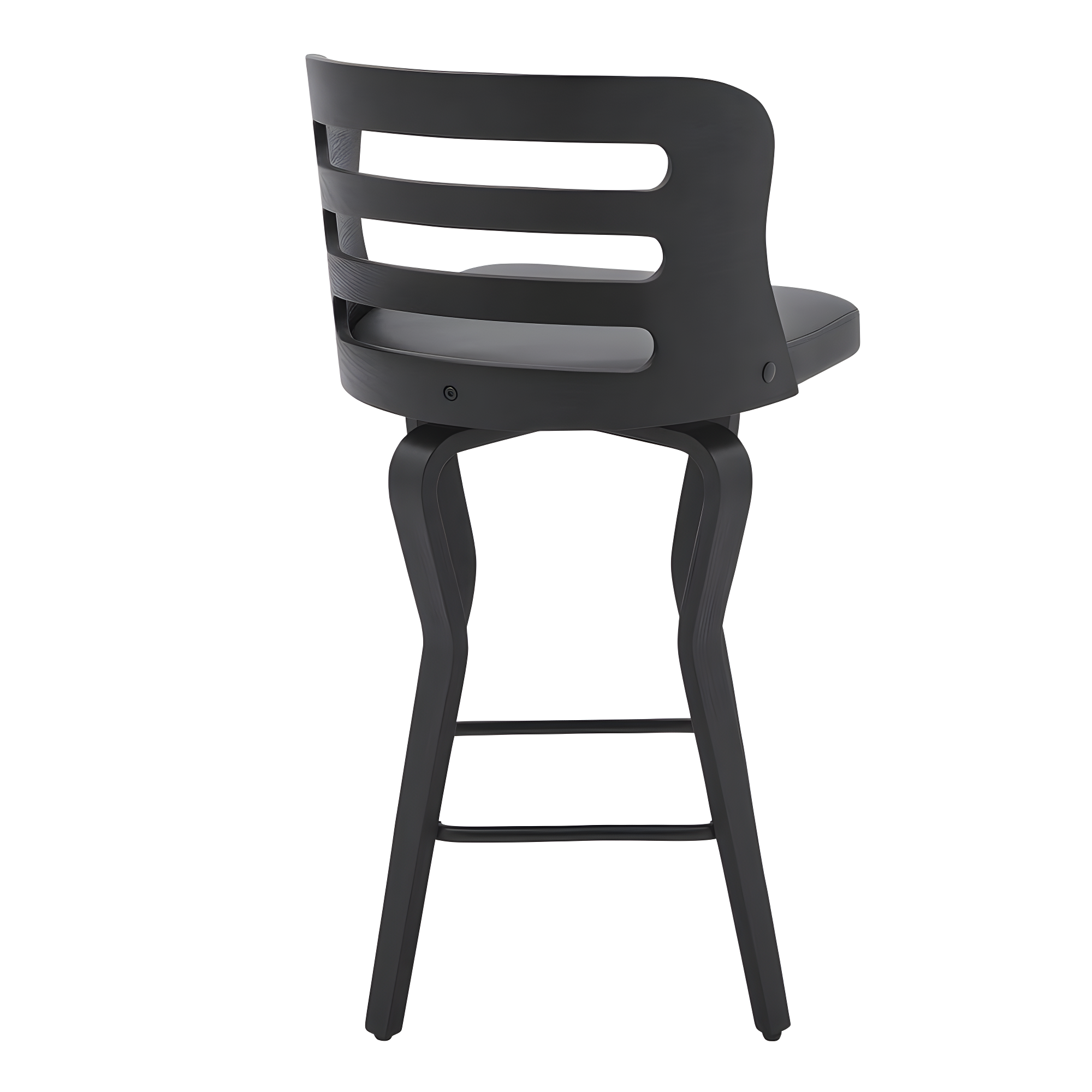 26" Verne Counter Height Barstool with Faux Leather and Wood Finish Black/Gray - Armen Living: Swivel, Indoor Use