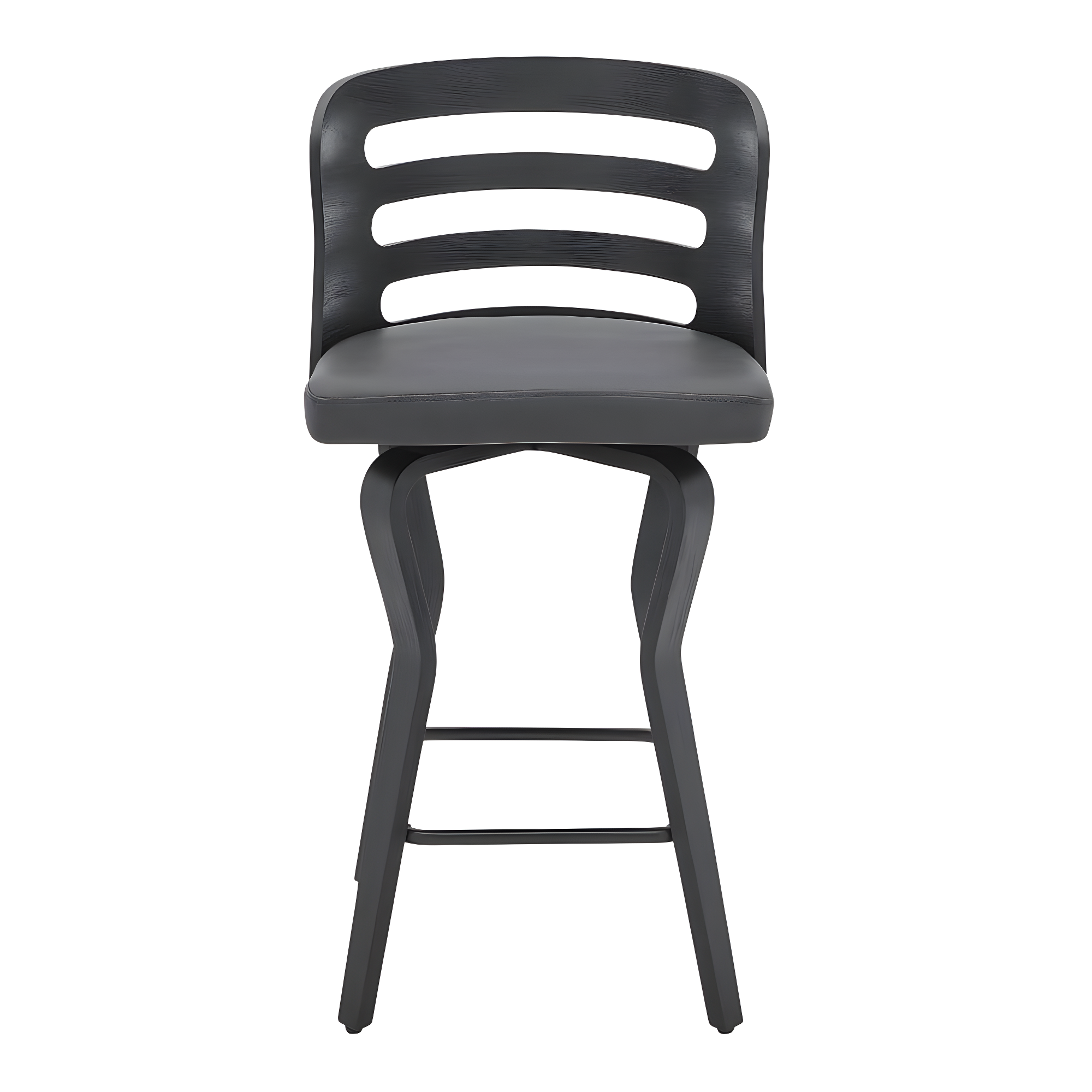 26" Verne Counter Height Barstool with Faux Leather and Wood Finish Black/Gray - Armen Living: Swivel, Indoor Use