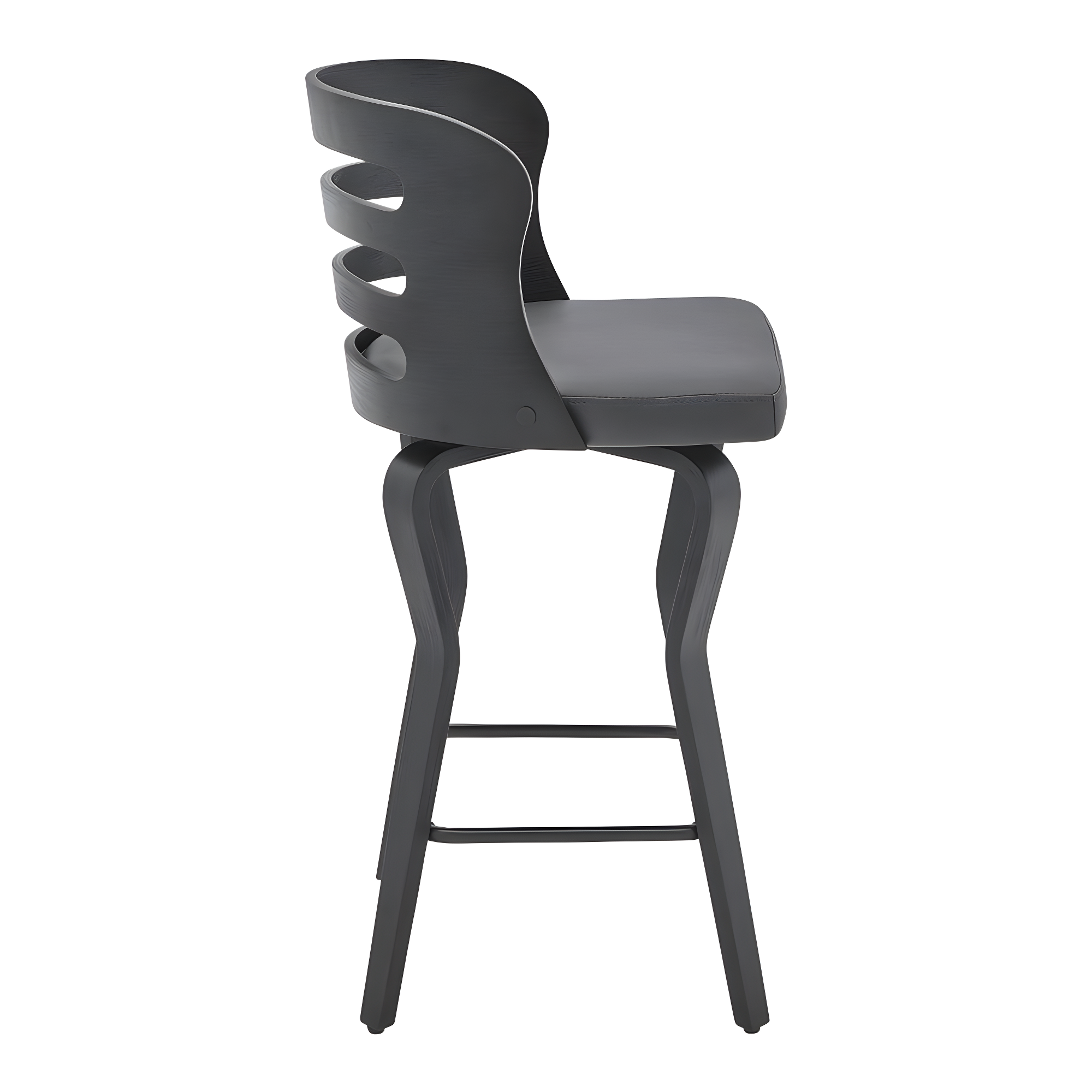 26" Verne Counter Height Barstool with Faux Leather and Wood Finish Black/Gray - Armen Living: Swivel, Indoor Use