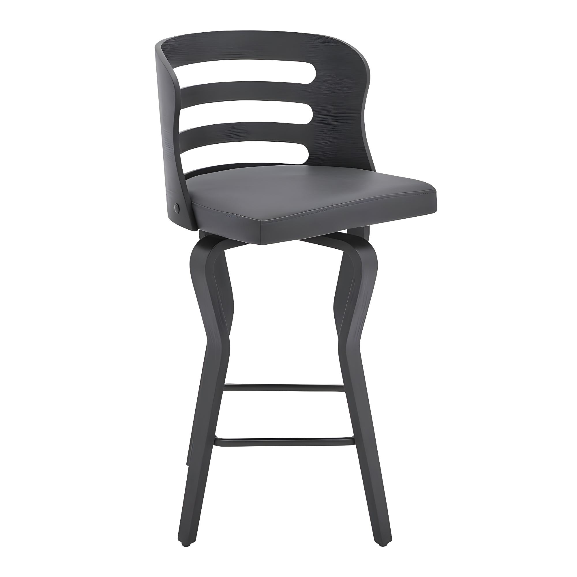 26" Verne Counter Height Barstool with Faux Leather and Wood Finish Black/Gray - Armen Living: Swivel, Indoor Use