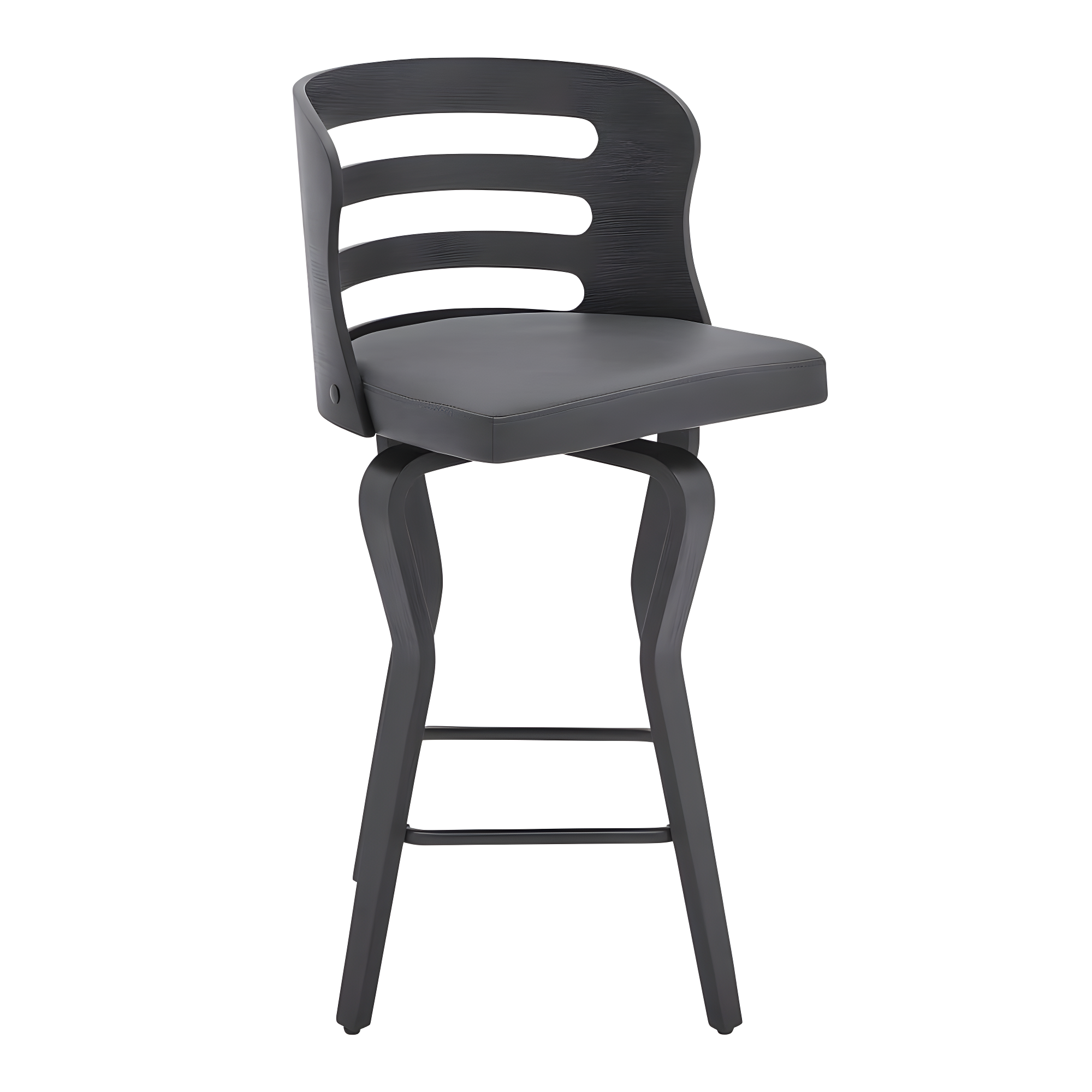 26" Verne Counter Height Barstool with Faux Leather and Wood Finish Black/Gray - Armen Living: Swivel, Indoor Use